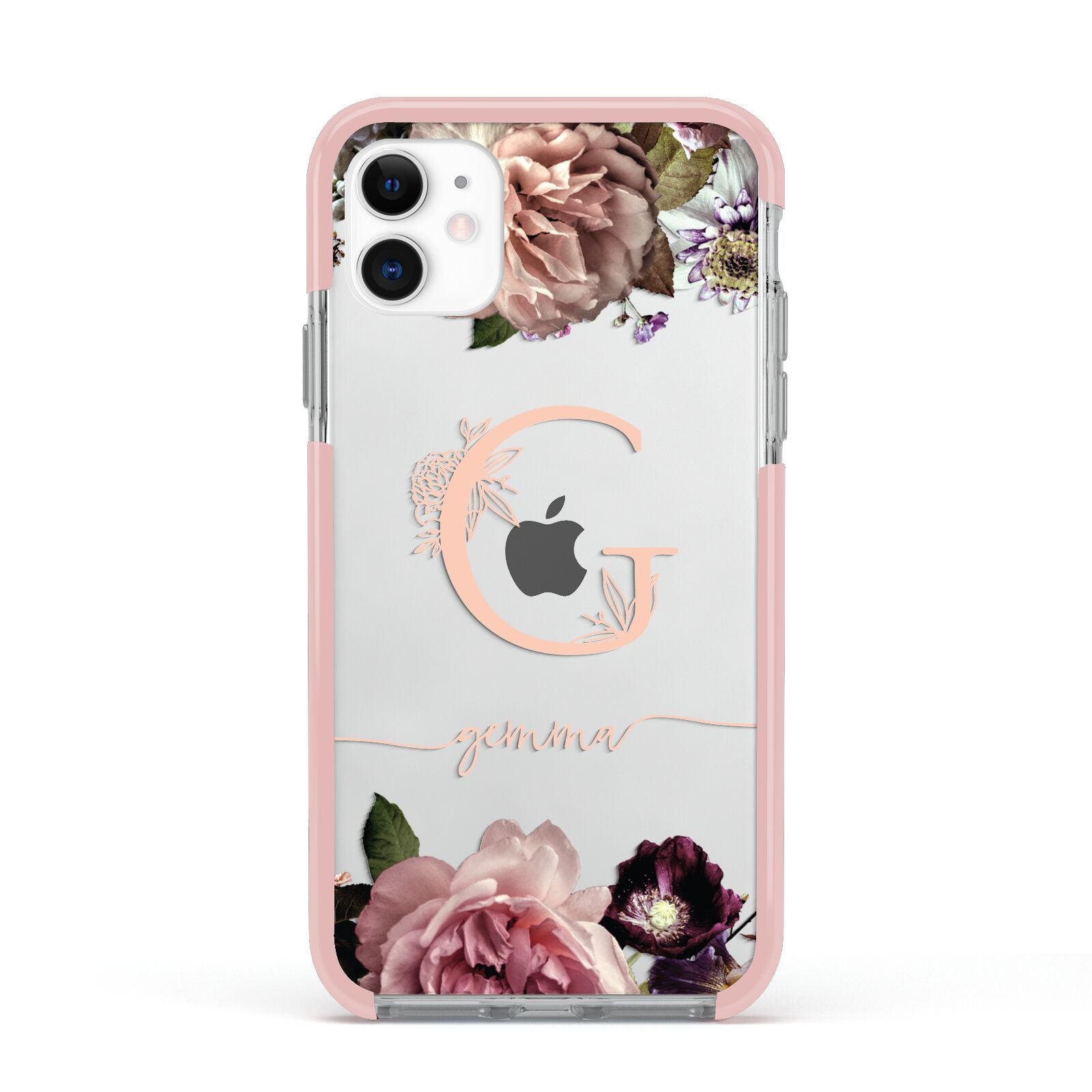 Vintage Floral Personalised Apple iPhone 11 in White with Pink Impact Case