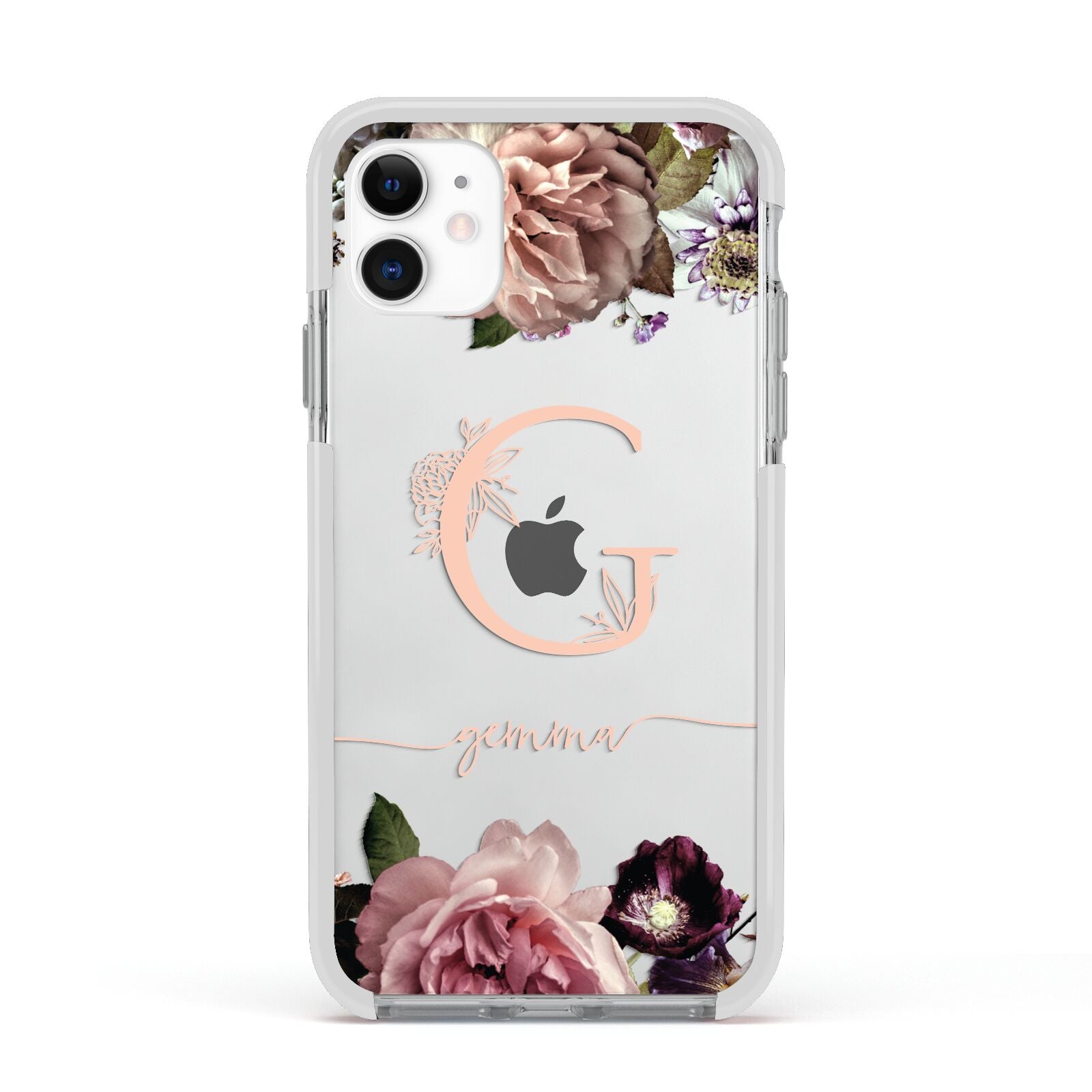 Vintage Floral Personalised Apple iPhone 11 in White with White Impact Case
