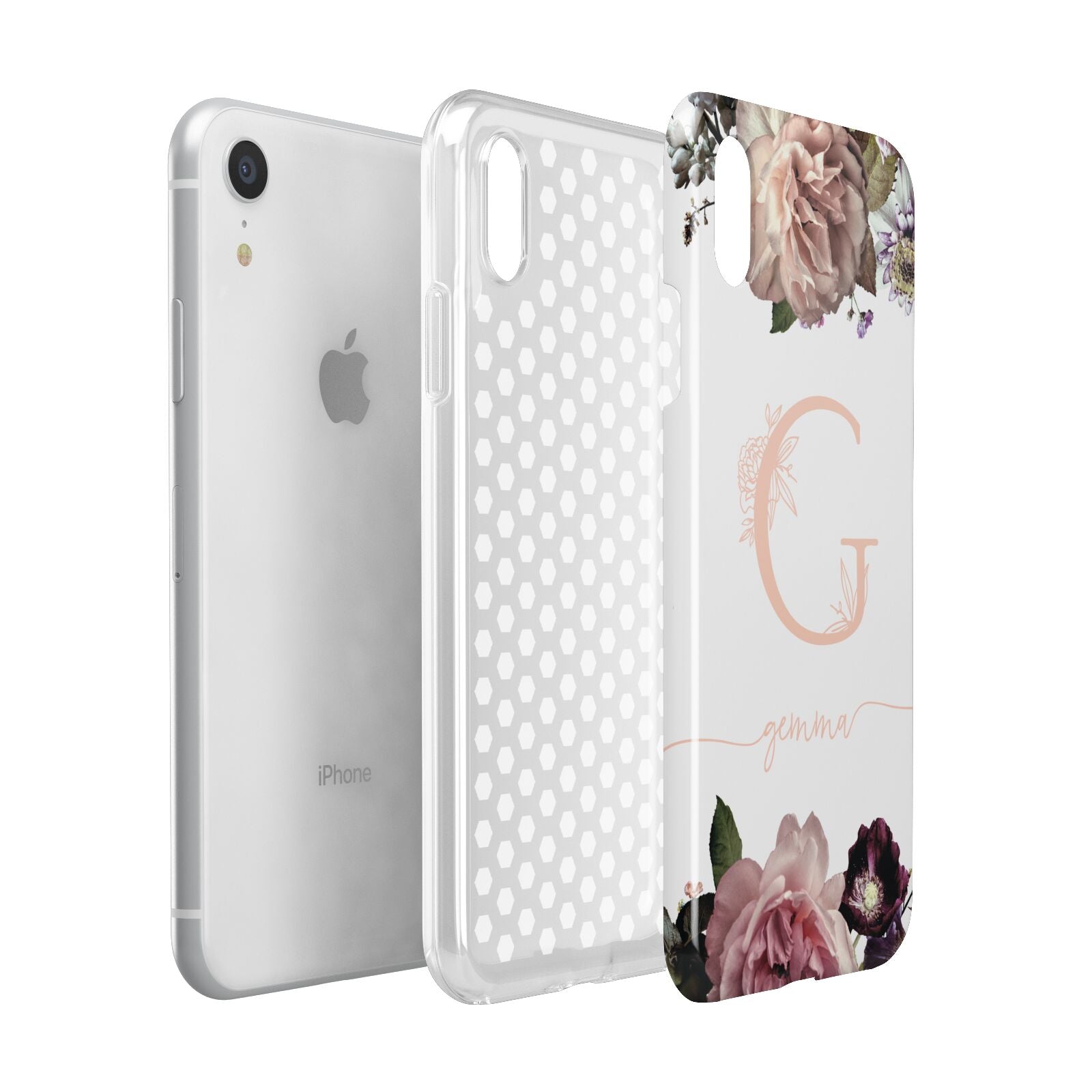Vintage Floral Personalised Apple iPhone XR White 3D Tough Case Expanded view