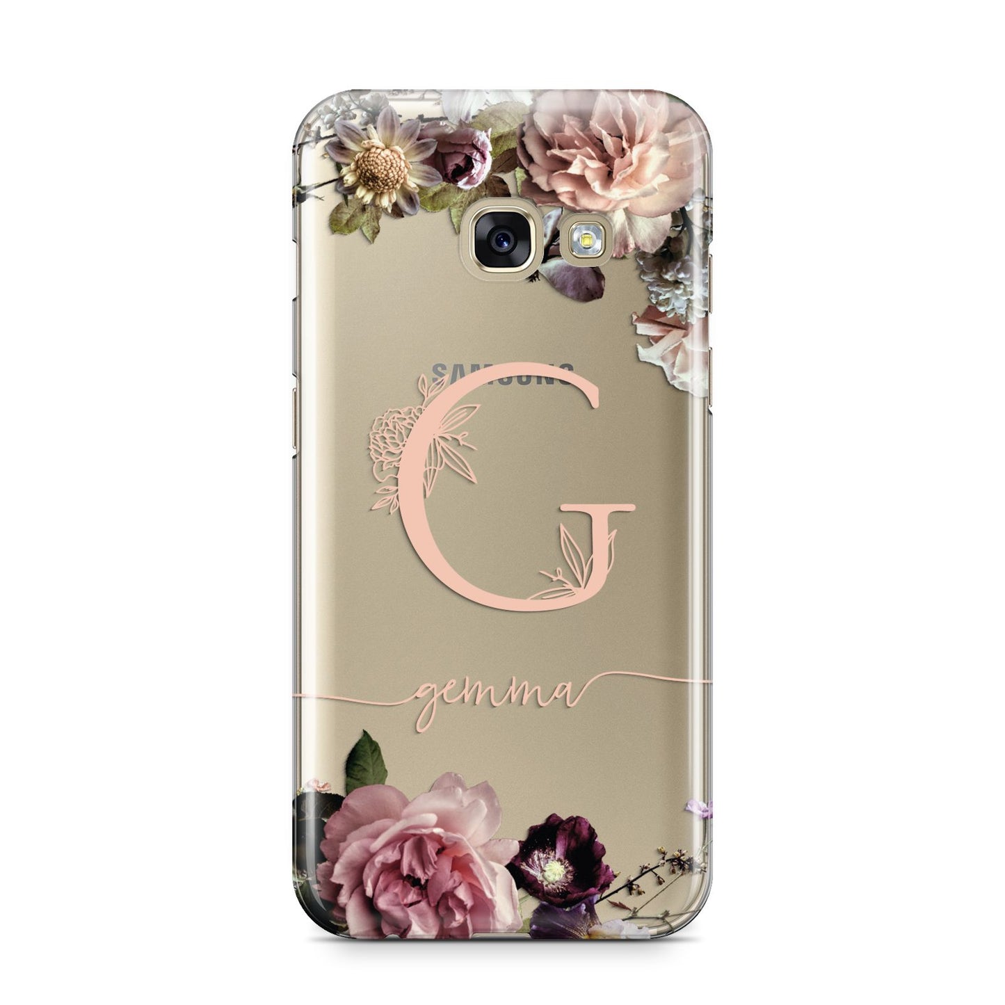 Vintage Floral Personalised Samsung Galaxy A3 2017 Case on gold phone