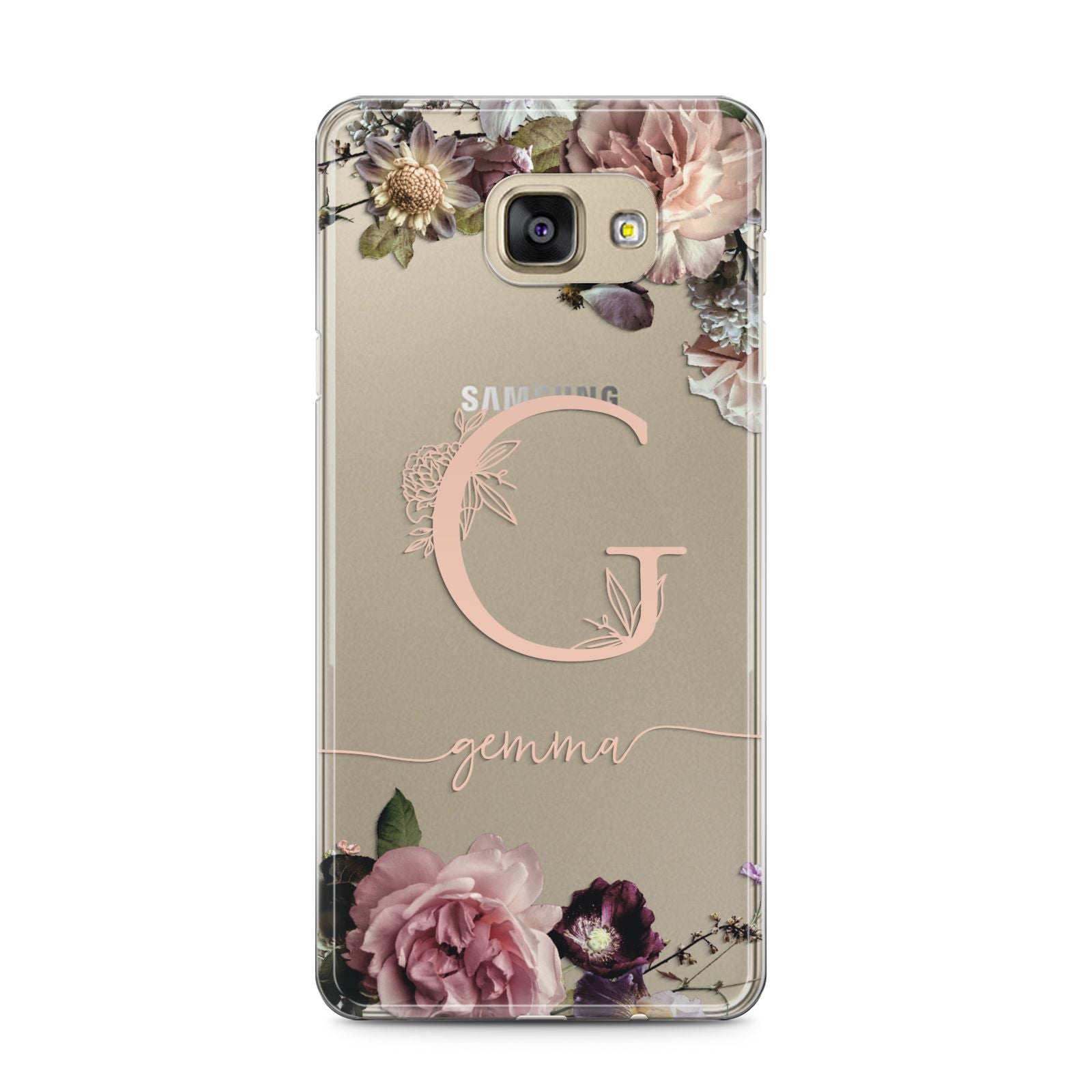 Vintage Floral Personalised Samsung Galaxy A5 2016 Case on gold phone