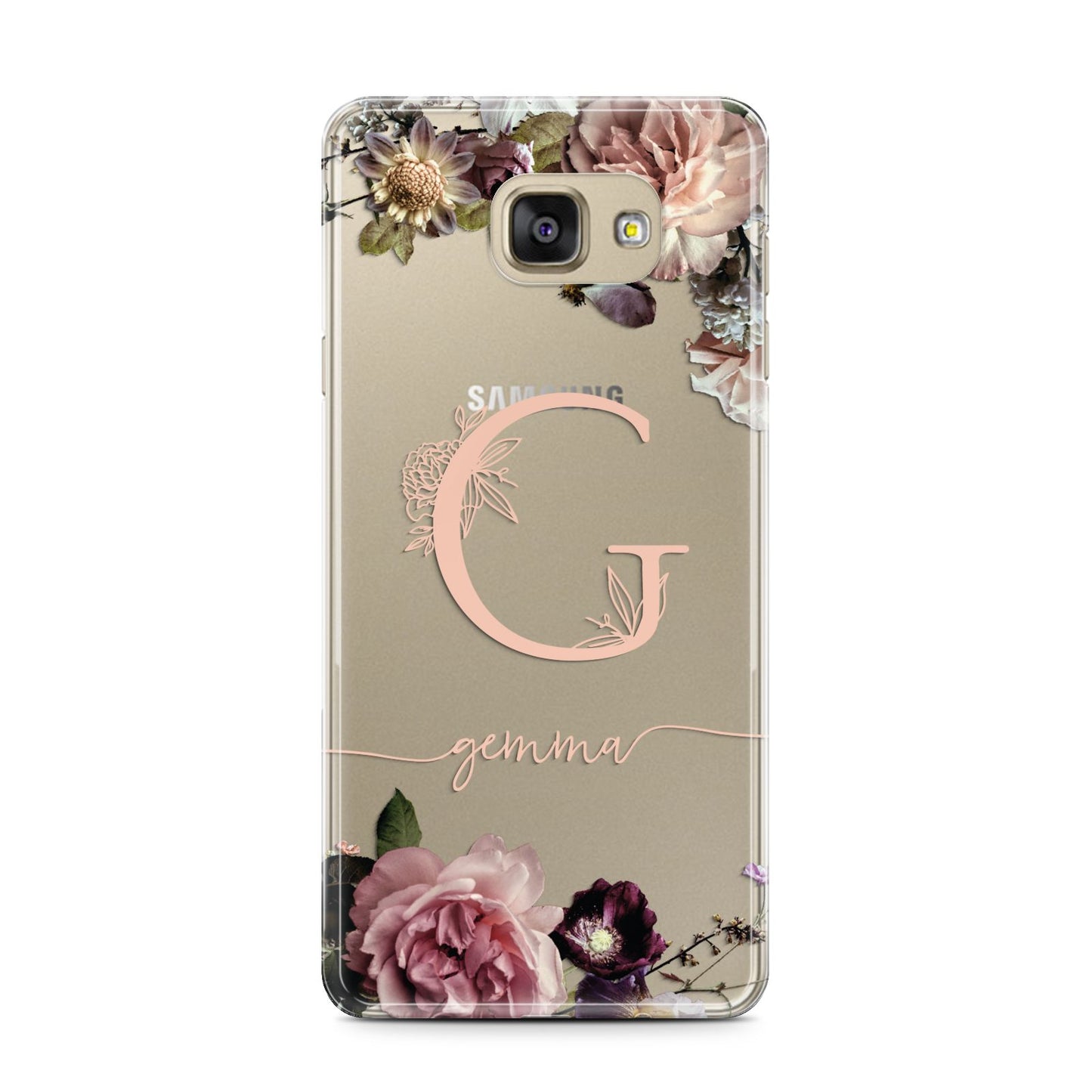 Vintage Floral Personalised Samsung Galaxy A7 2016 Case on gold phone