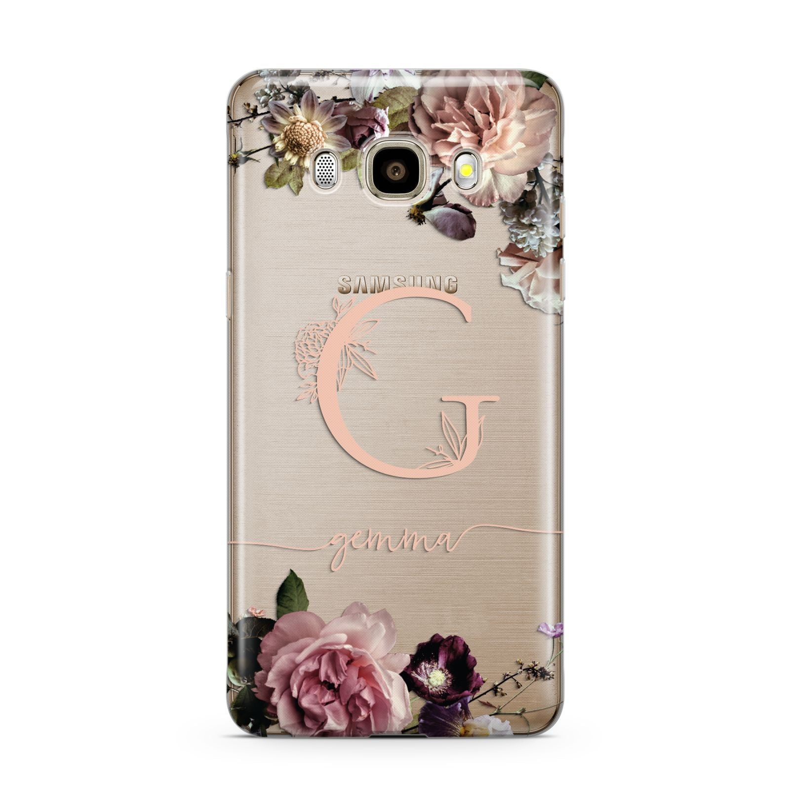 Vintage Floral Personalised Samsung Galaxy J7 2016 Case on gold phone