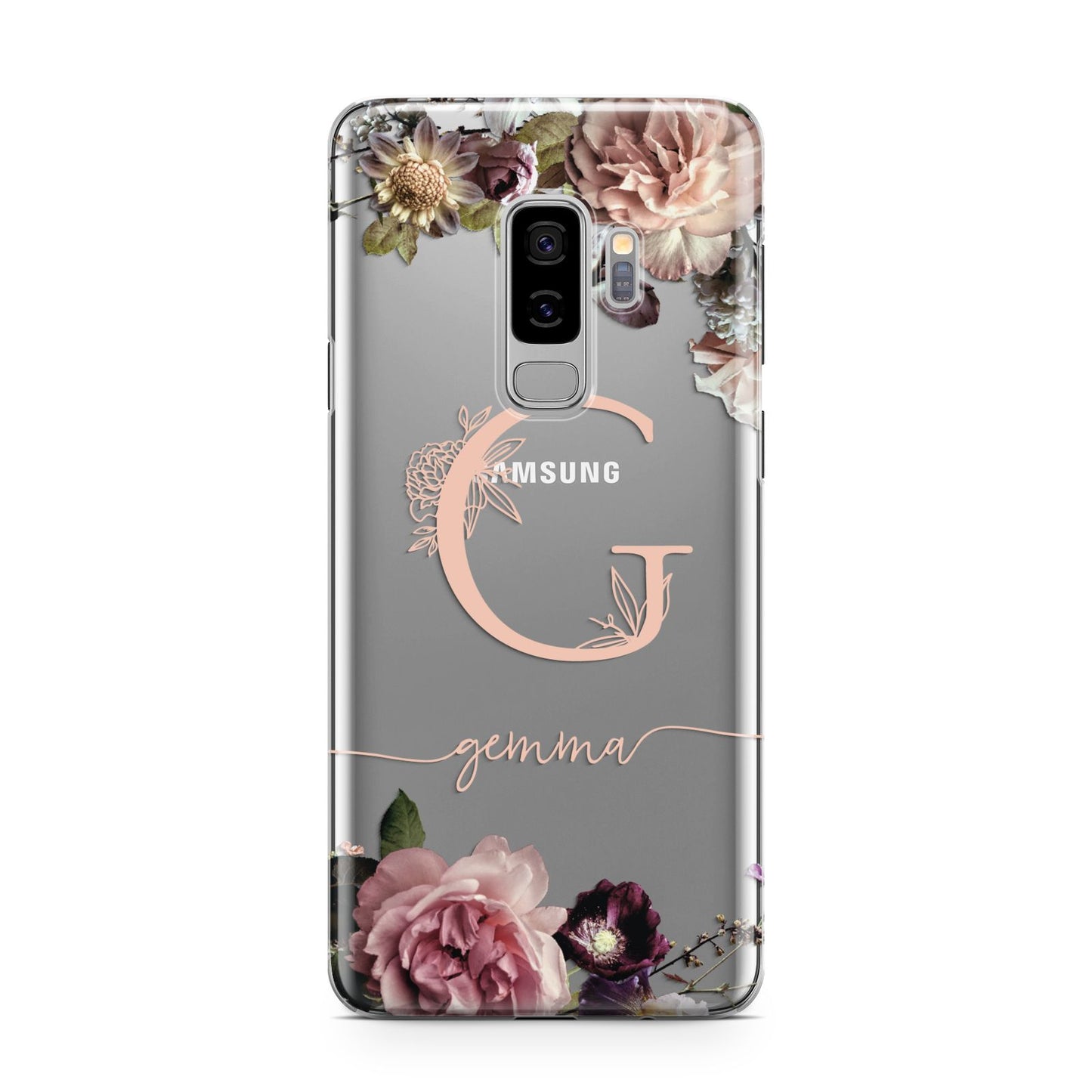 Vintage Floral Personalised Samsung Galaxy S9 Plus Case on Silver phone