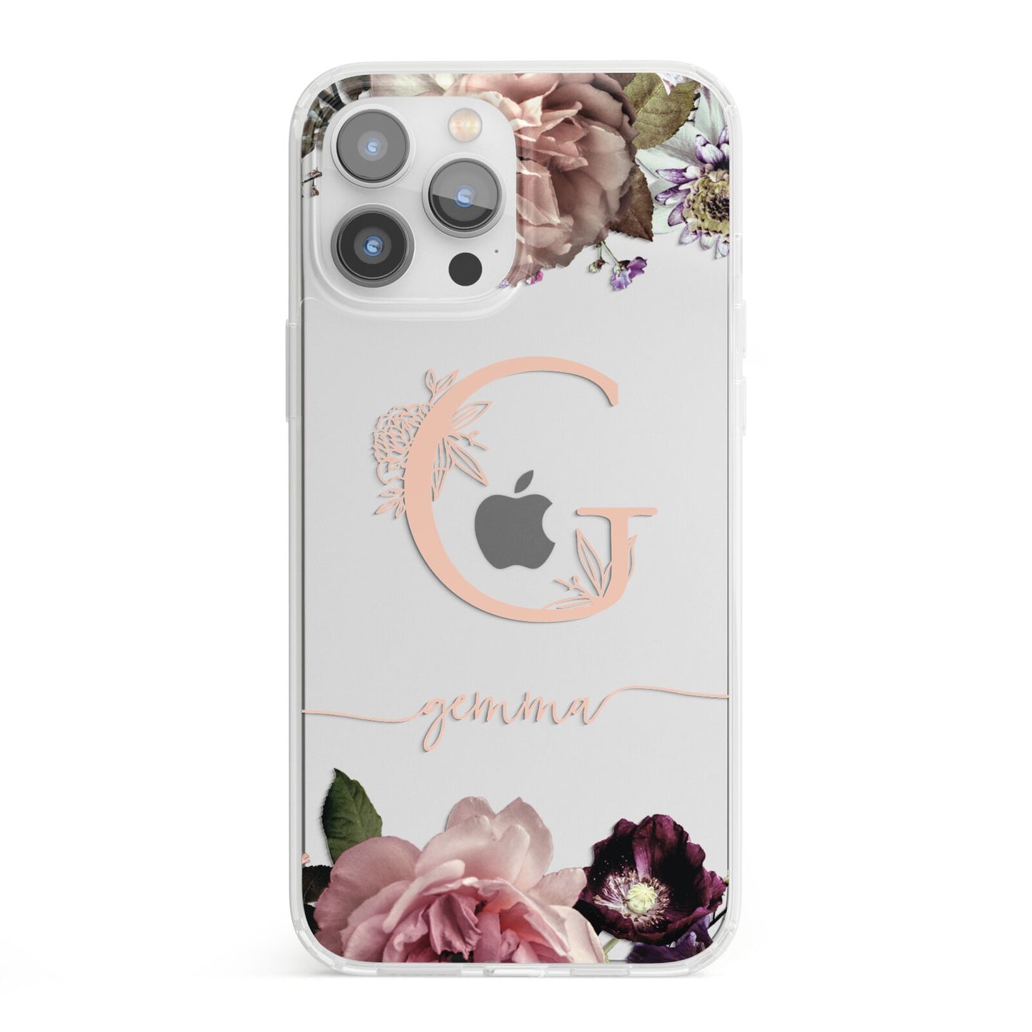 Vintage Floral Personalised iPhone 13 Pro Max Clear Bumper Case