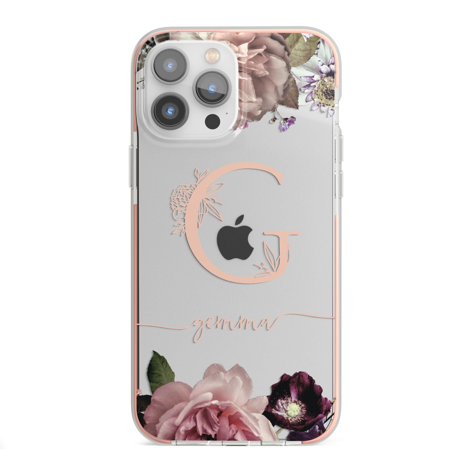 Vintage Floral Personalised iPhone 13 Pro Max TPU Impact Case with Pink Edges