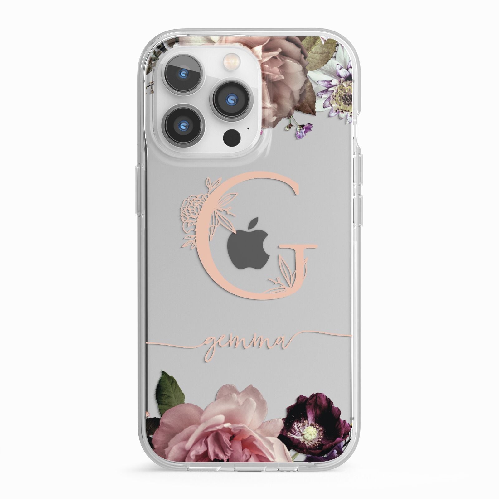 Vintage Floral Personalised iPhone 13 Pro TPU Impact Case with White Edges