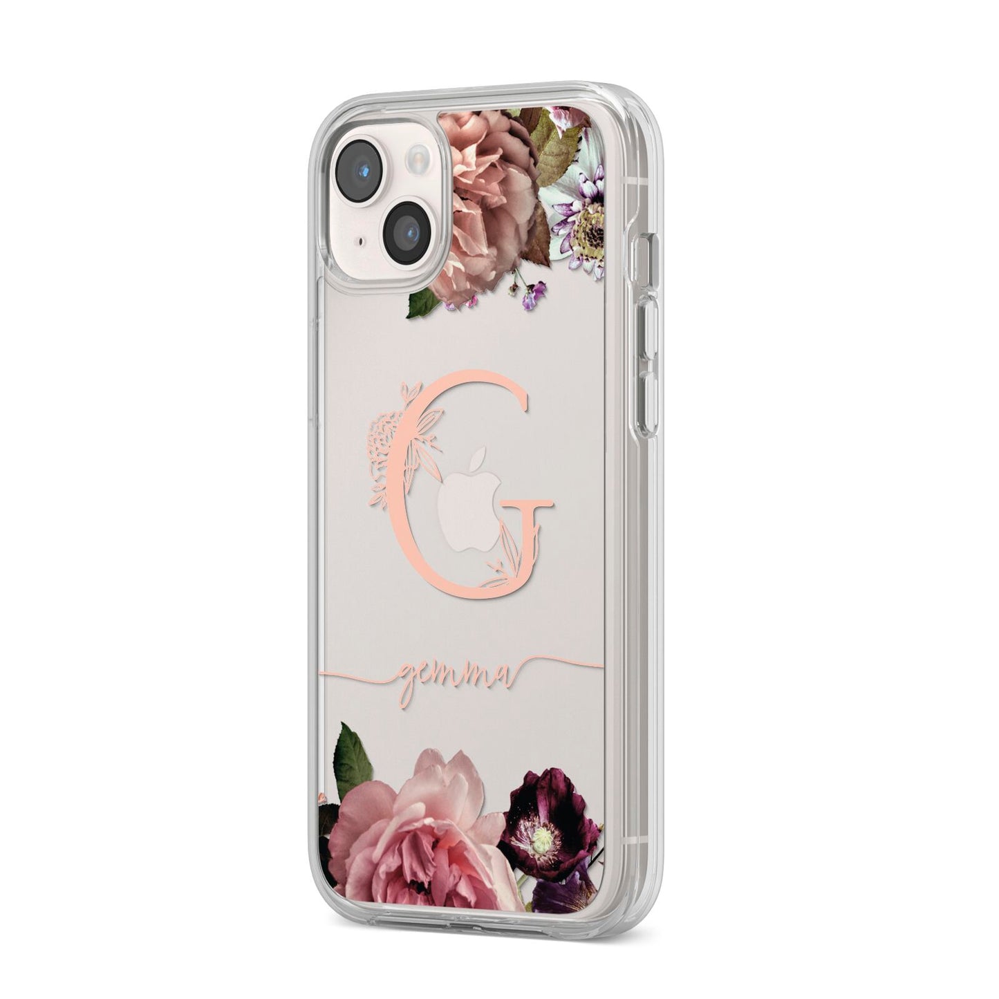 Vintage Floral Personalised iPhone 14 Plus Clear Tough Case Starlight Angled Image