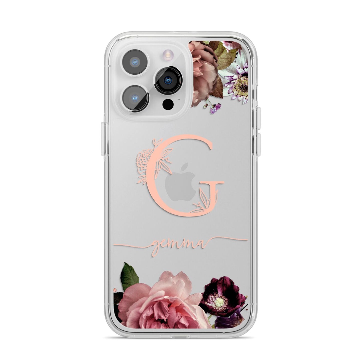 Vintage Floral Personalised iPhone 14 Pro Max Clear Tough Case Silver
