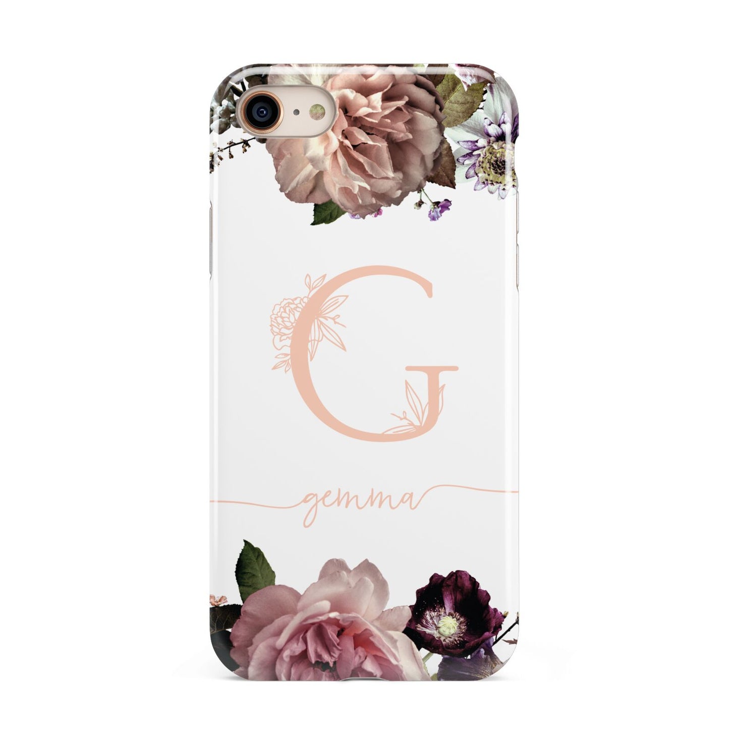 Vintage Floral Personalised iPhone 8 3D Tough Case on Gold Phone