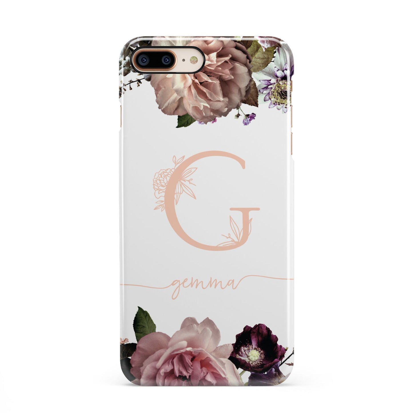 Vintage Floral Personalised iPhone 8 Plus 3D Snap Case on Gold Phone