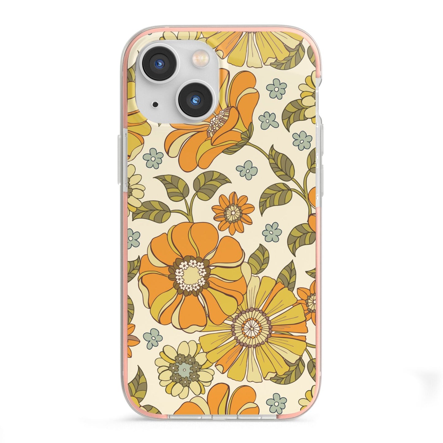 Vintage Floral iPhone 13 Mini TPU Impact Case with Pink Edges