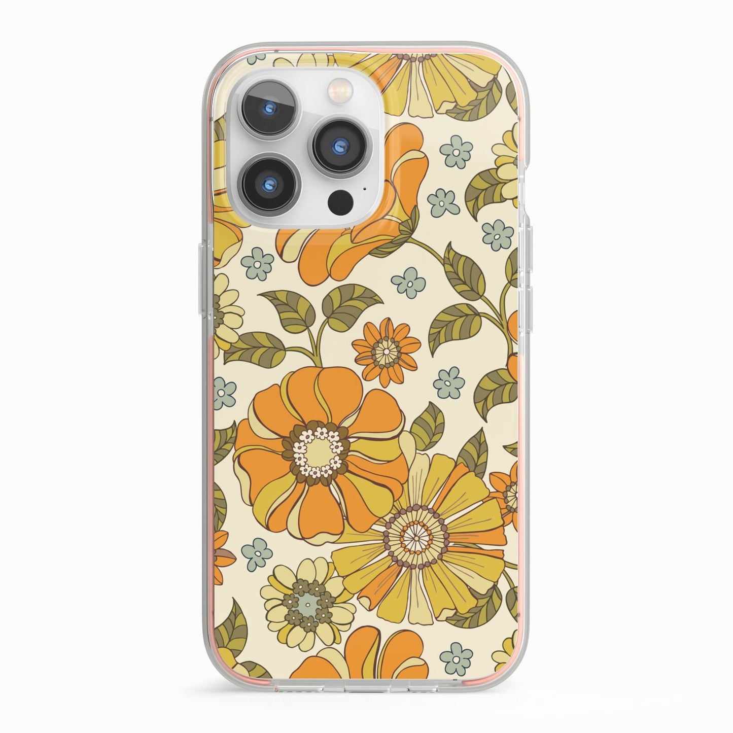 Vintage Floral iPhone 13 Pro TPU Impact Case with Pink Edges
