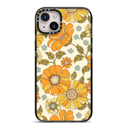 Vintage Floral iPhone 14 Plus Black Impact Case on Silver phone