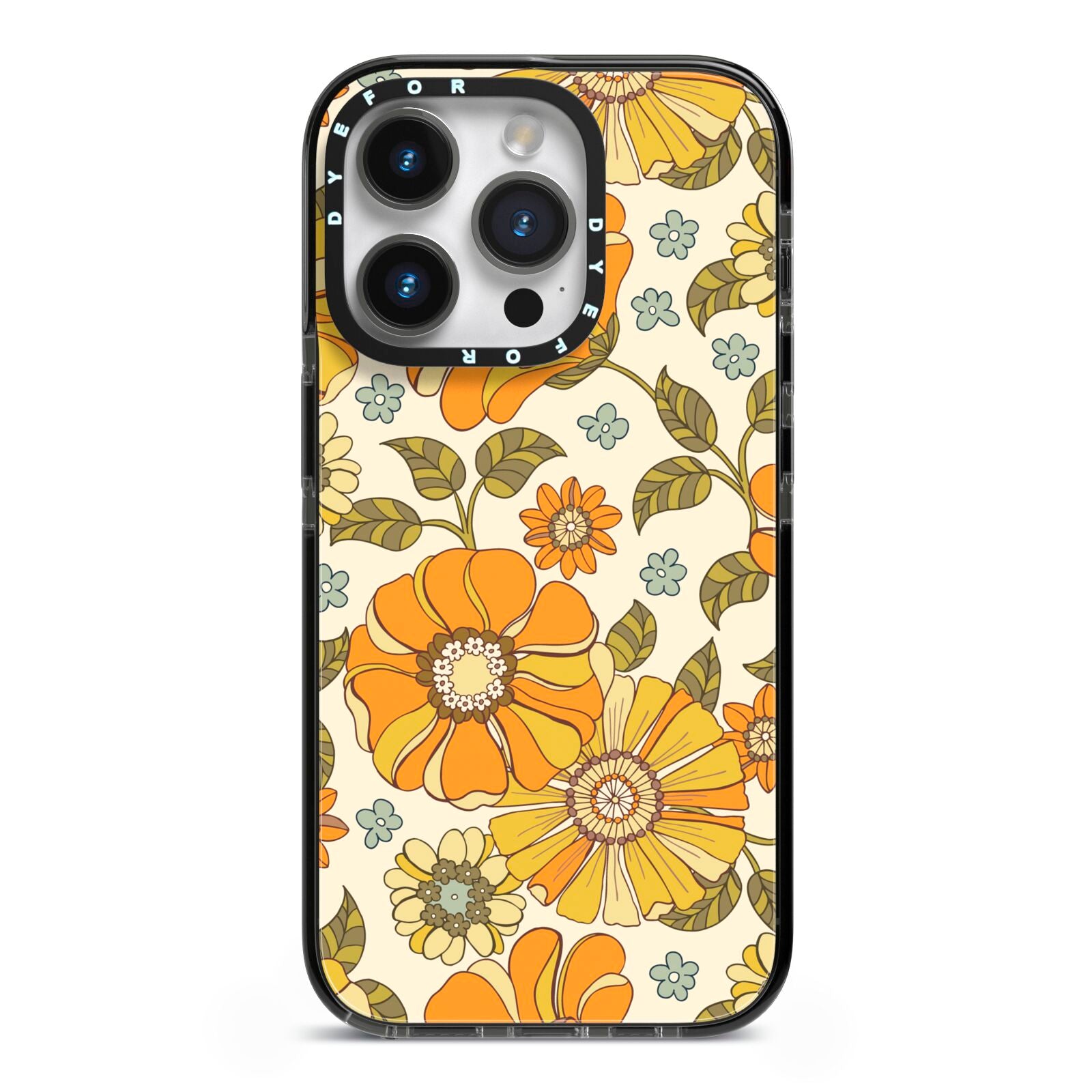 Vintage Floral iPhone 14 Pro Black Impact Case on Silver phone