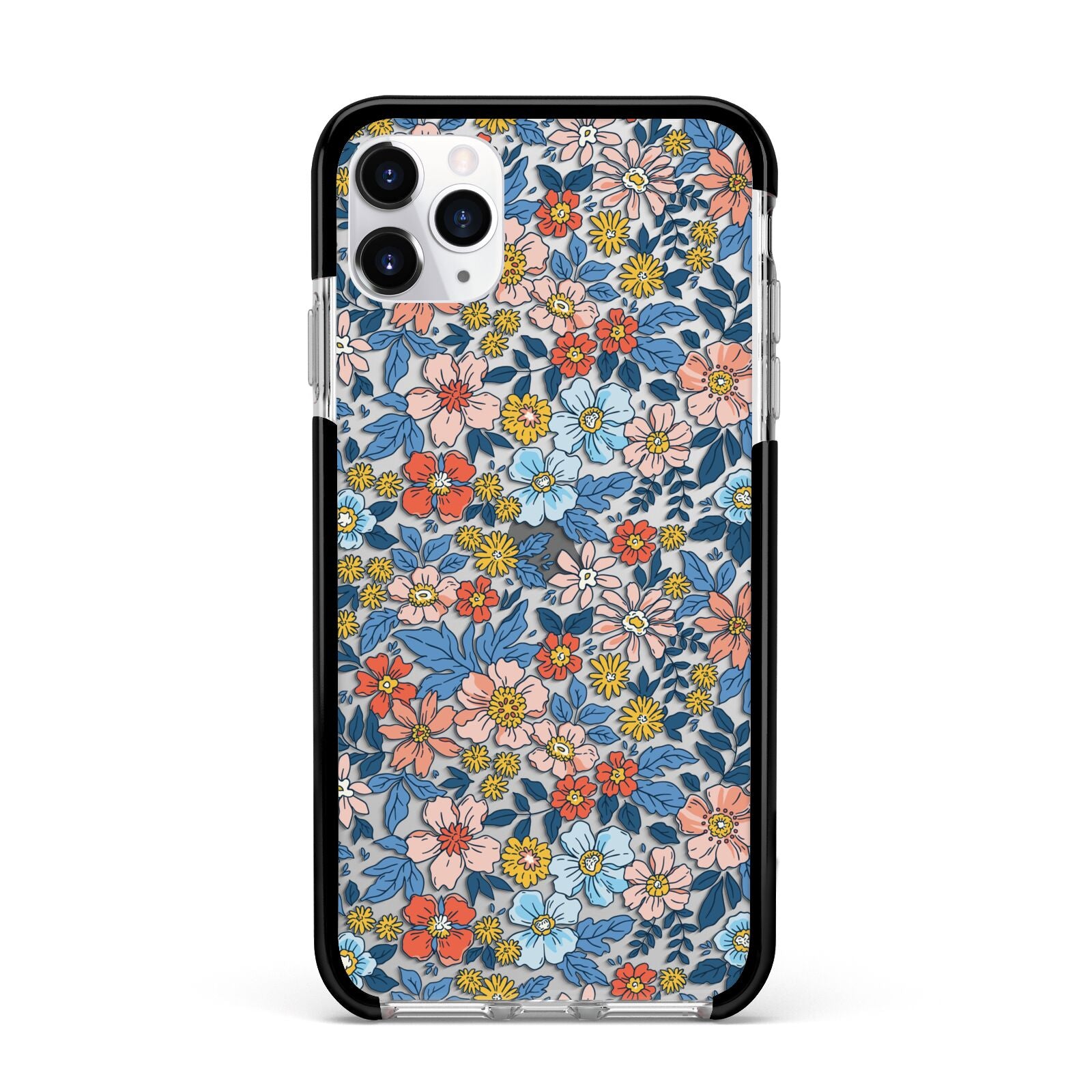 Vintage Flower Apple iPhone 11 Pro Max in Silver with Black Impact Case