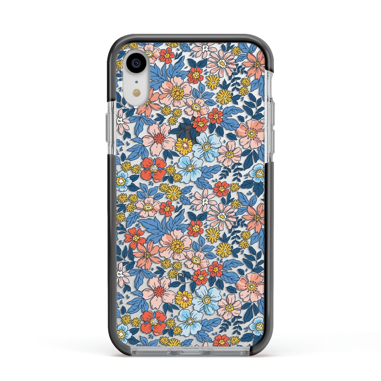 Vintage Flower Apple iPhone XR Impact Case Black Edge on Silver Phone