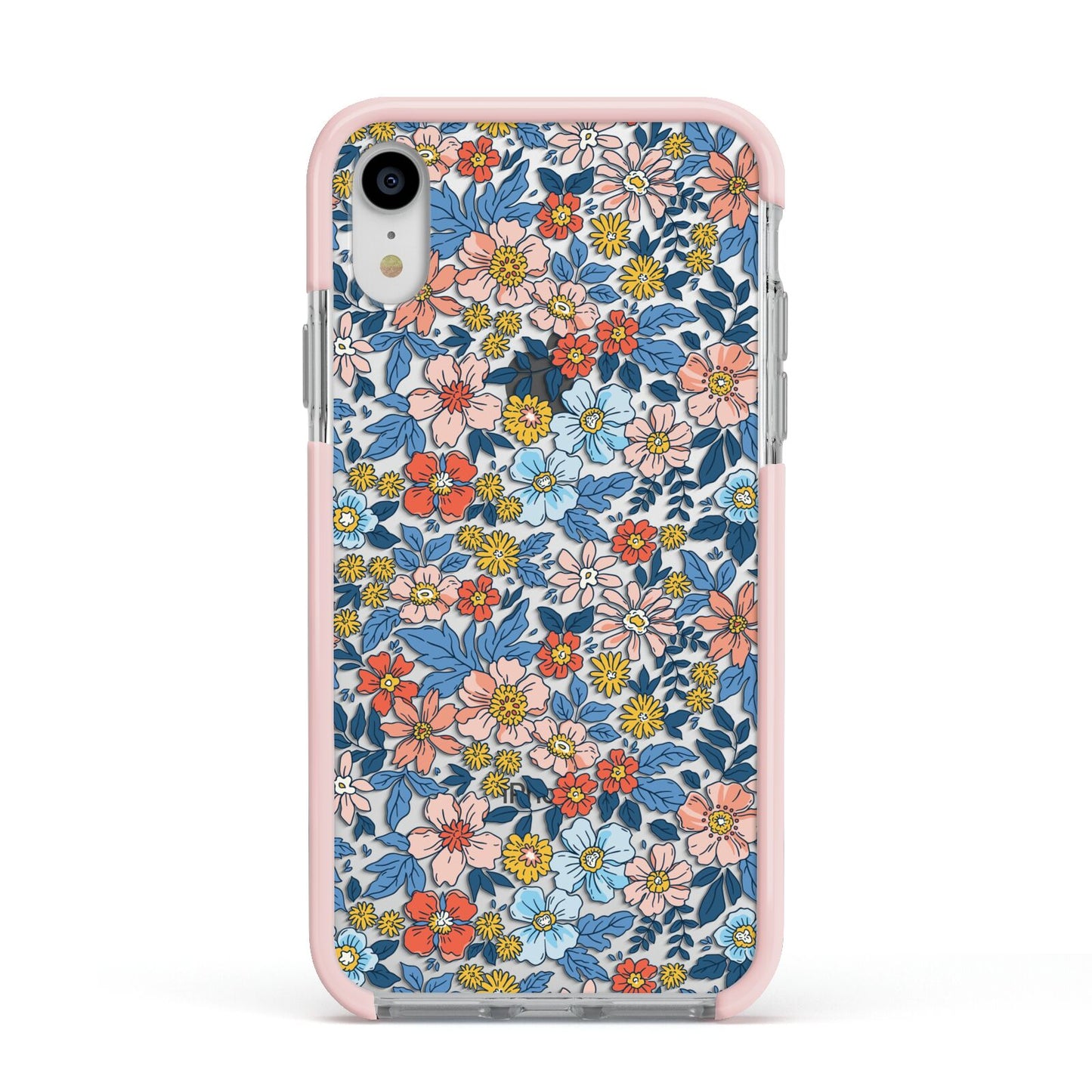 Vintage Flower Apple iPhone XR Impact Case Pink Edge on Silver Phone