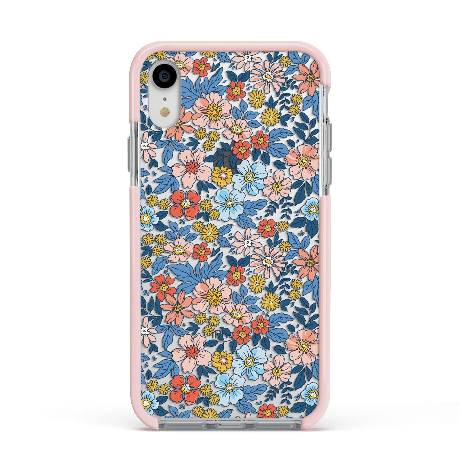 Vintage Flower Apple iPhone XR Impact Case Pink Edge on Silver Phone