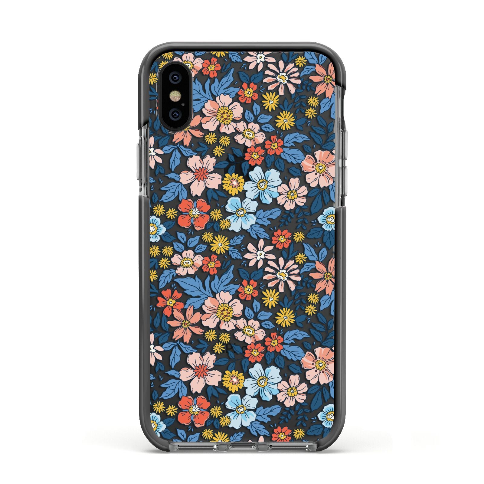 Vintage Flower Apple iPhone Xs Impact Case Black Edge on Black Phone