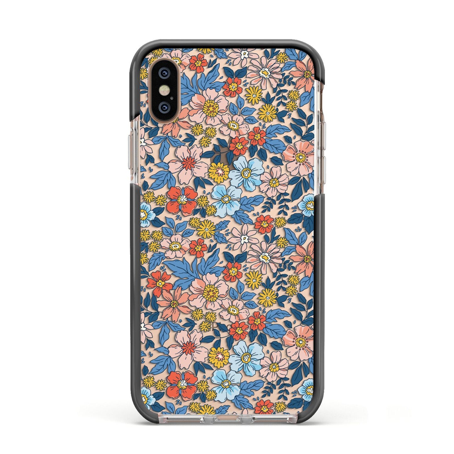 Vintage Flower Apple iPhone Xs Impact Case Black Edge on Gold Phone