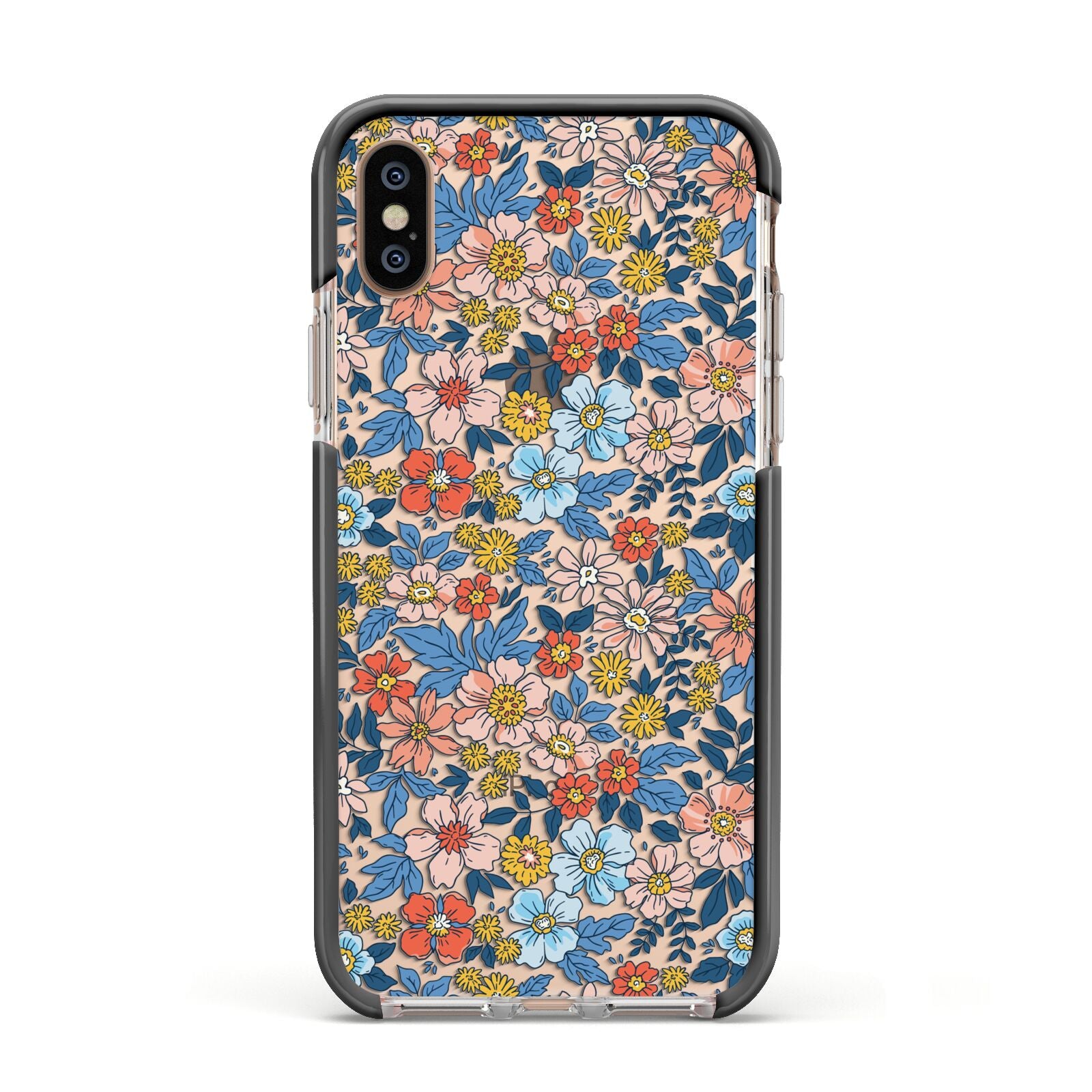 Vintage Flower Apple iPhone Xs Impact Case Black Edge on Gold Phone