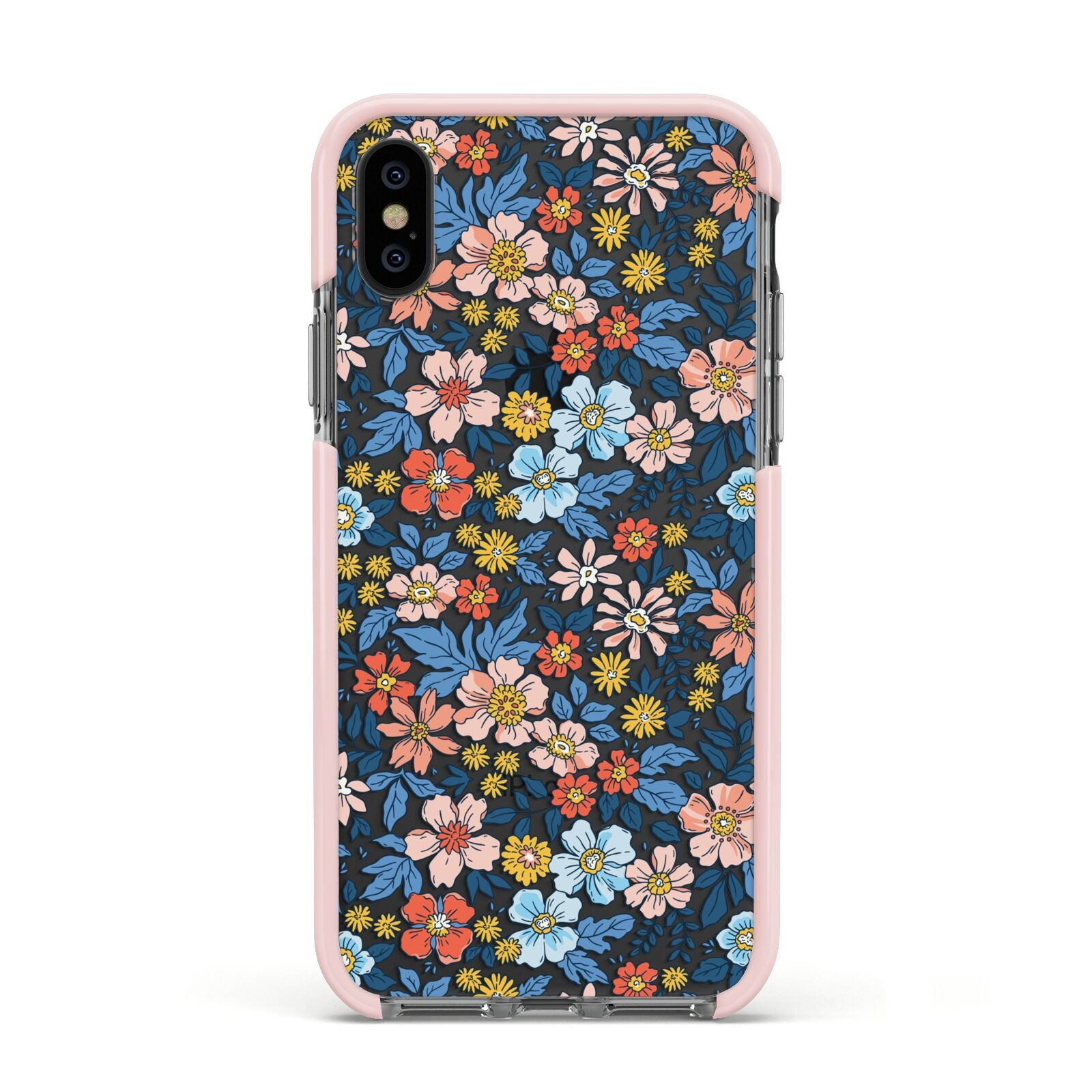 Vintage Flower Apple iPhone Xs Impact Case Pink Edge on Black Phone