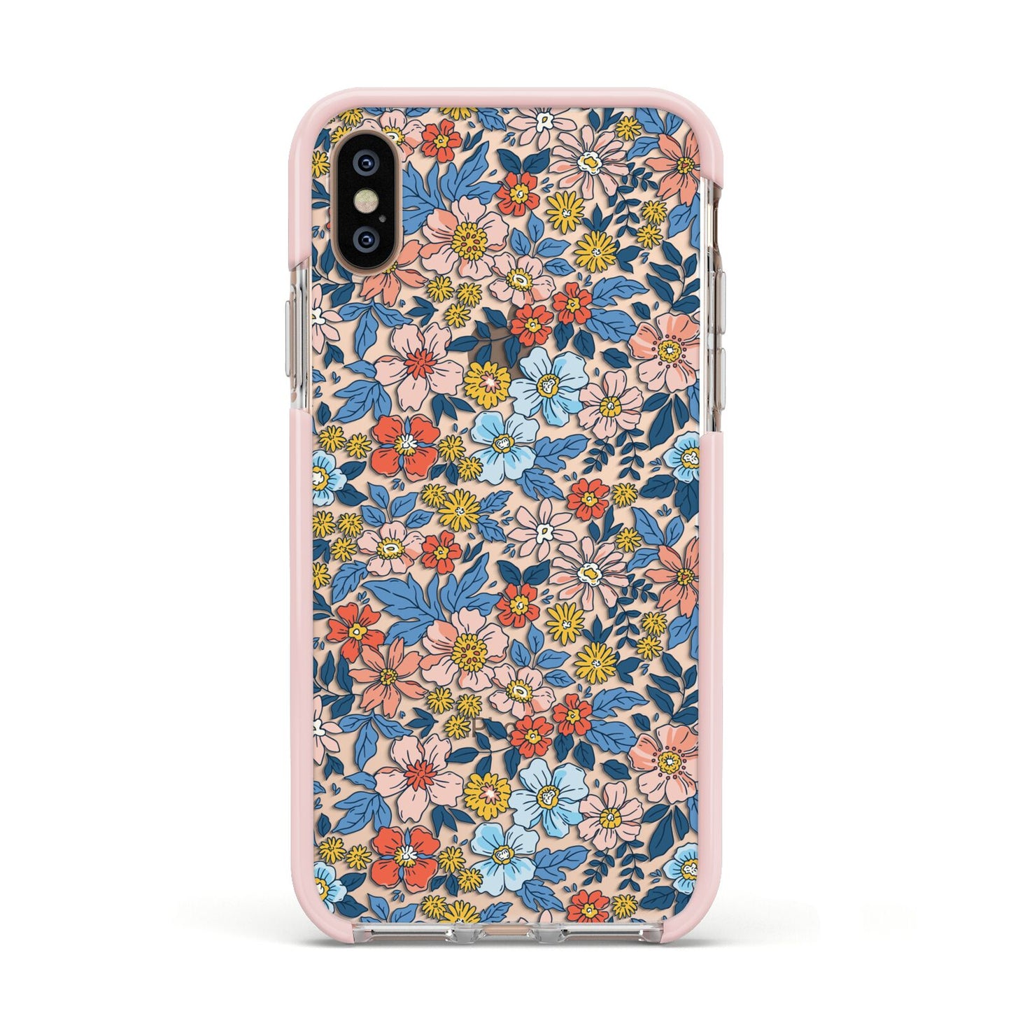 Vintage Flower Apple iPhone Xs Impact Case Pink Edge on Gold Phone