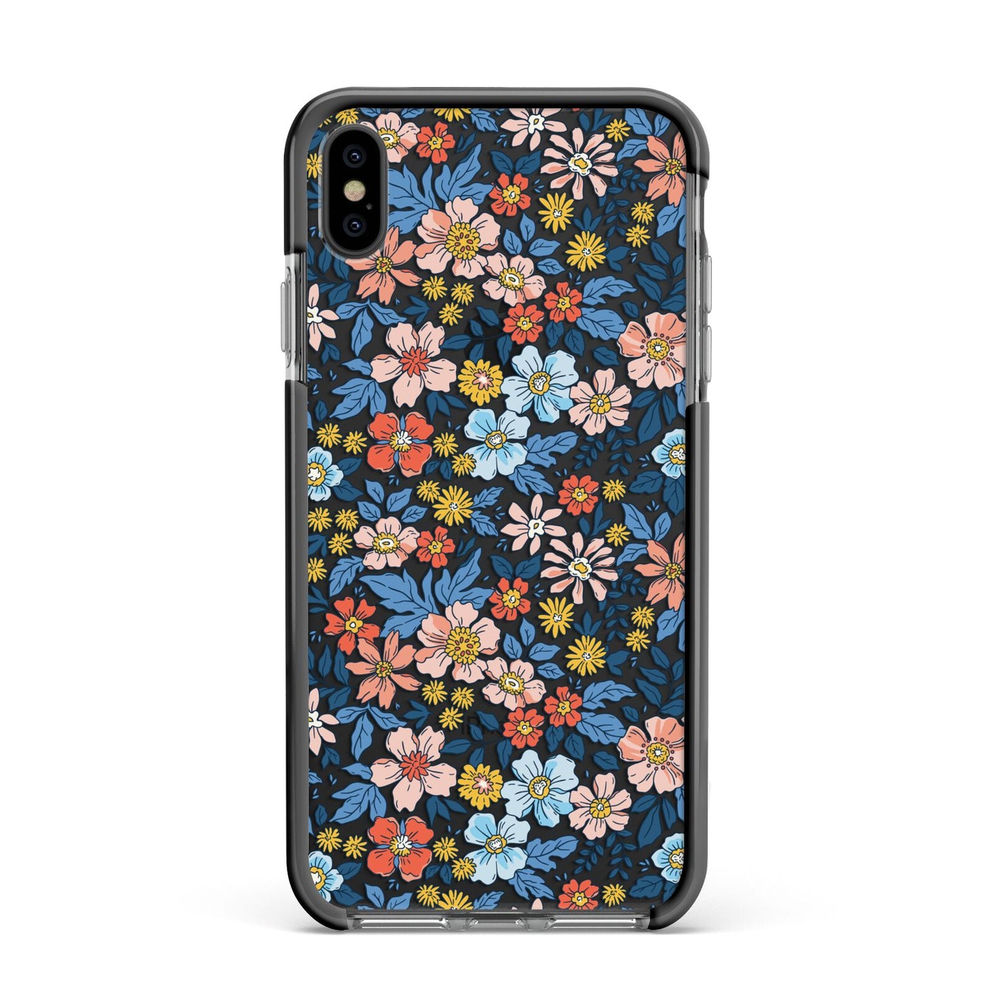 Vintage Flower Apple iPhone Xs Max Impact Case Black Edge on Black Phone