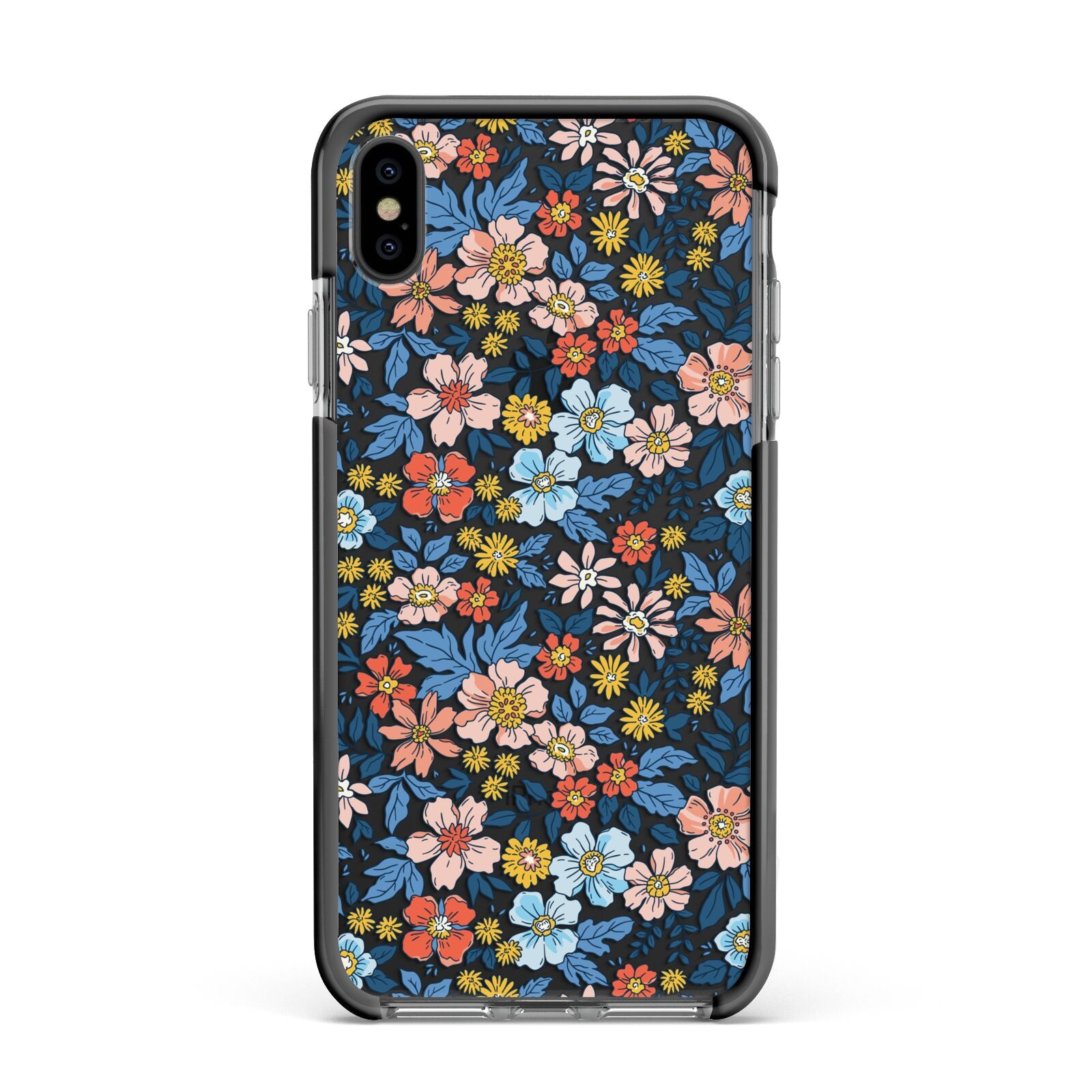 Vintage Flower Apple iPhone Xs Max Impact Case Black Edge on Black Phone