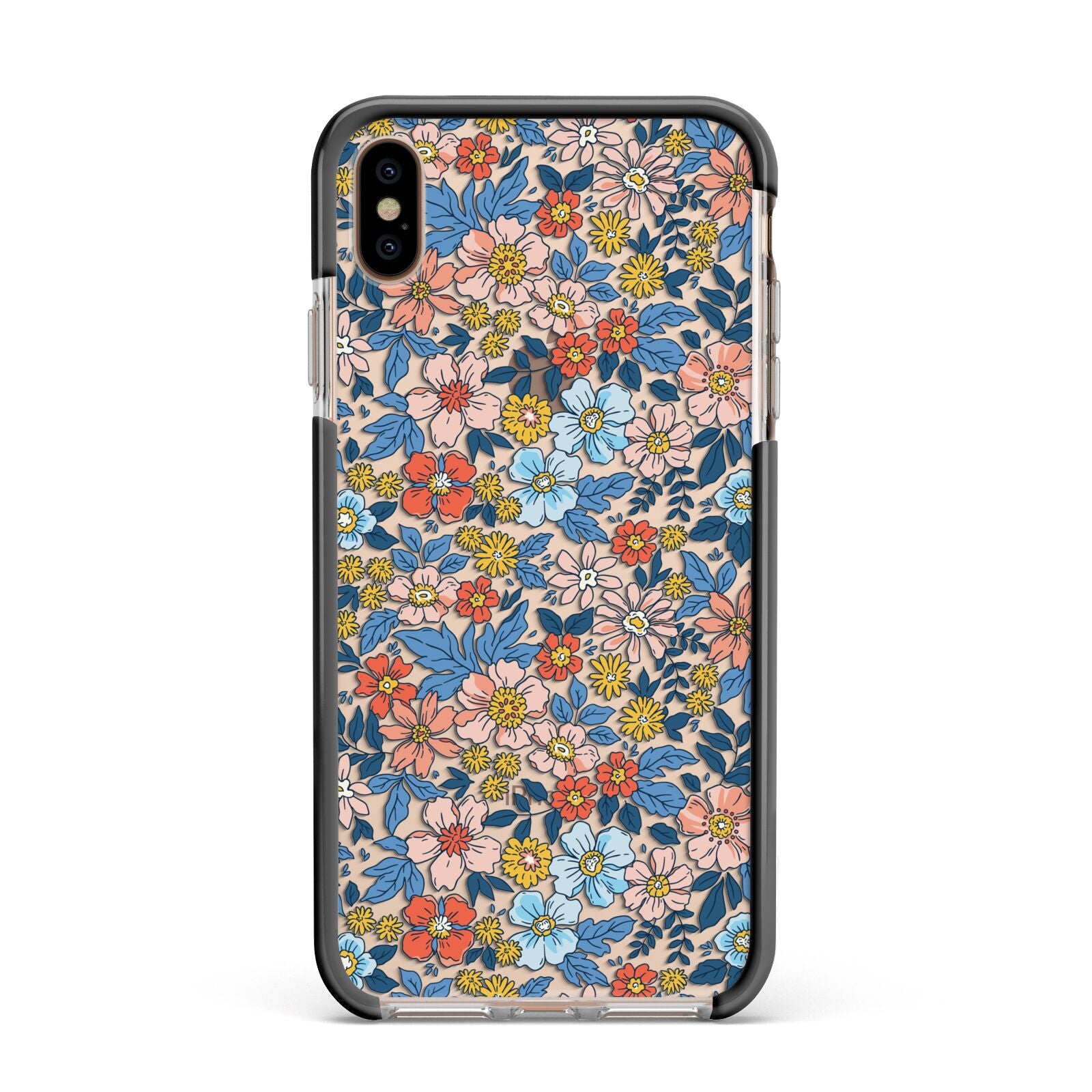 Vintage Flower Apple iPhone Xs Max Impact Case Black Edge on Gold Phone
