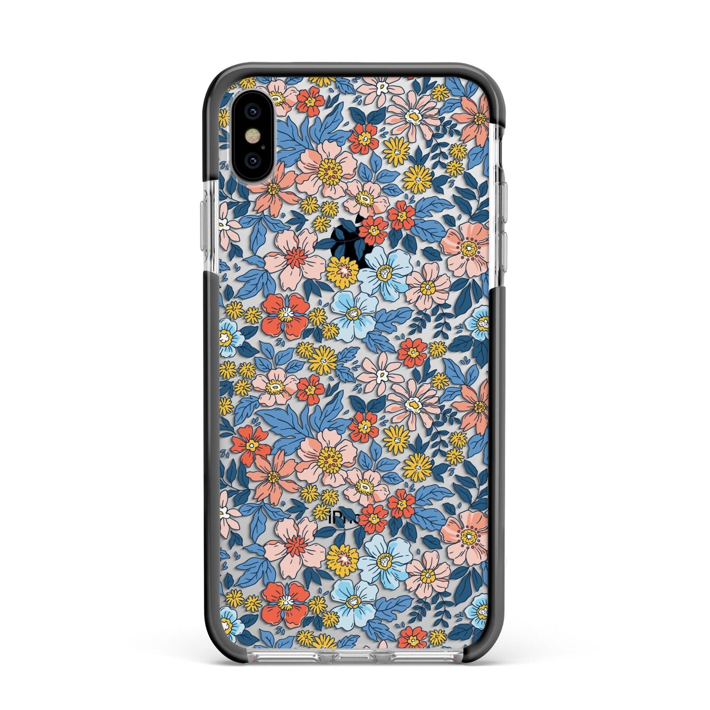 Vintage Flower Apple iPhone Xs Max Impact Case Black Edge on Silver Phone