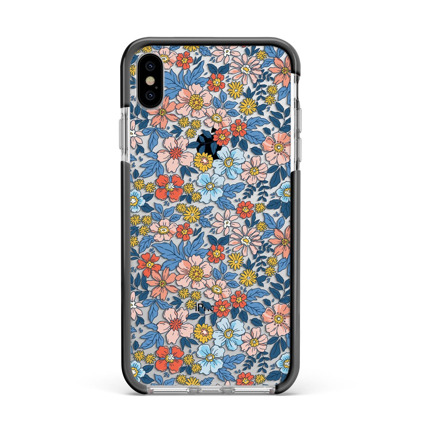 Vintage Flower Apple iPhone Xs Max Impact Case Black Edge on Silver Phone