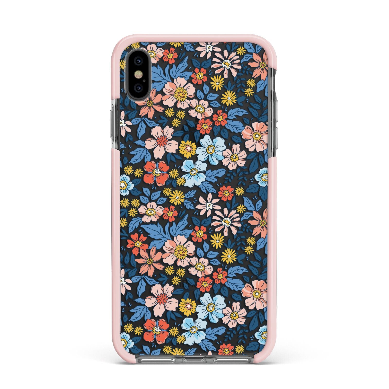 Vintage Flower Apple iPhone Xs Max Impact Case Pink Edge on Black Phone
