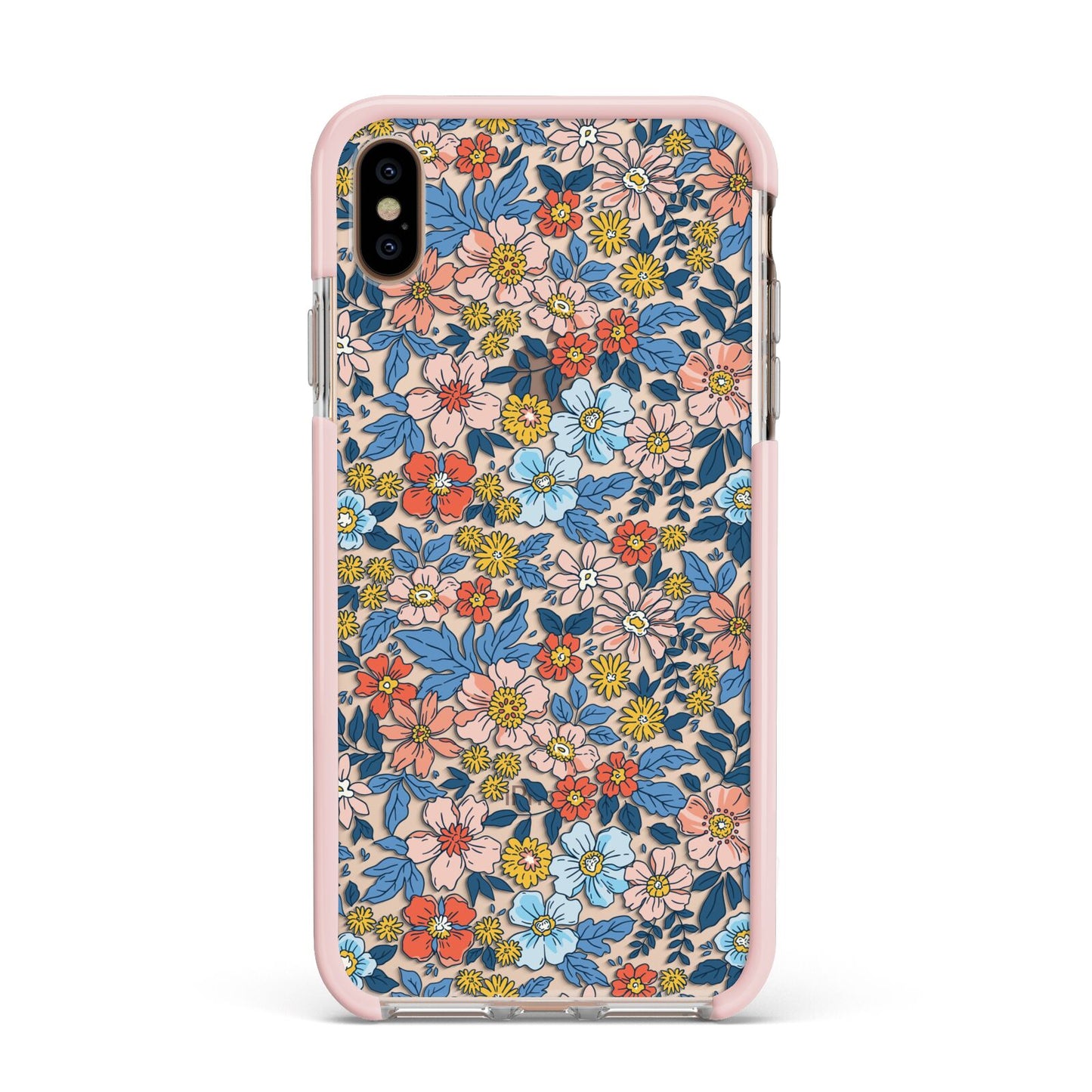 Vintage Flower Apple iPhone Xs Max Impact Case Pink Edge on Gold Phone