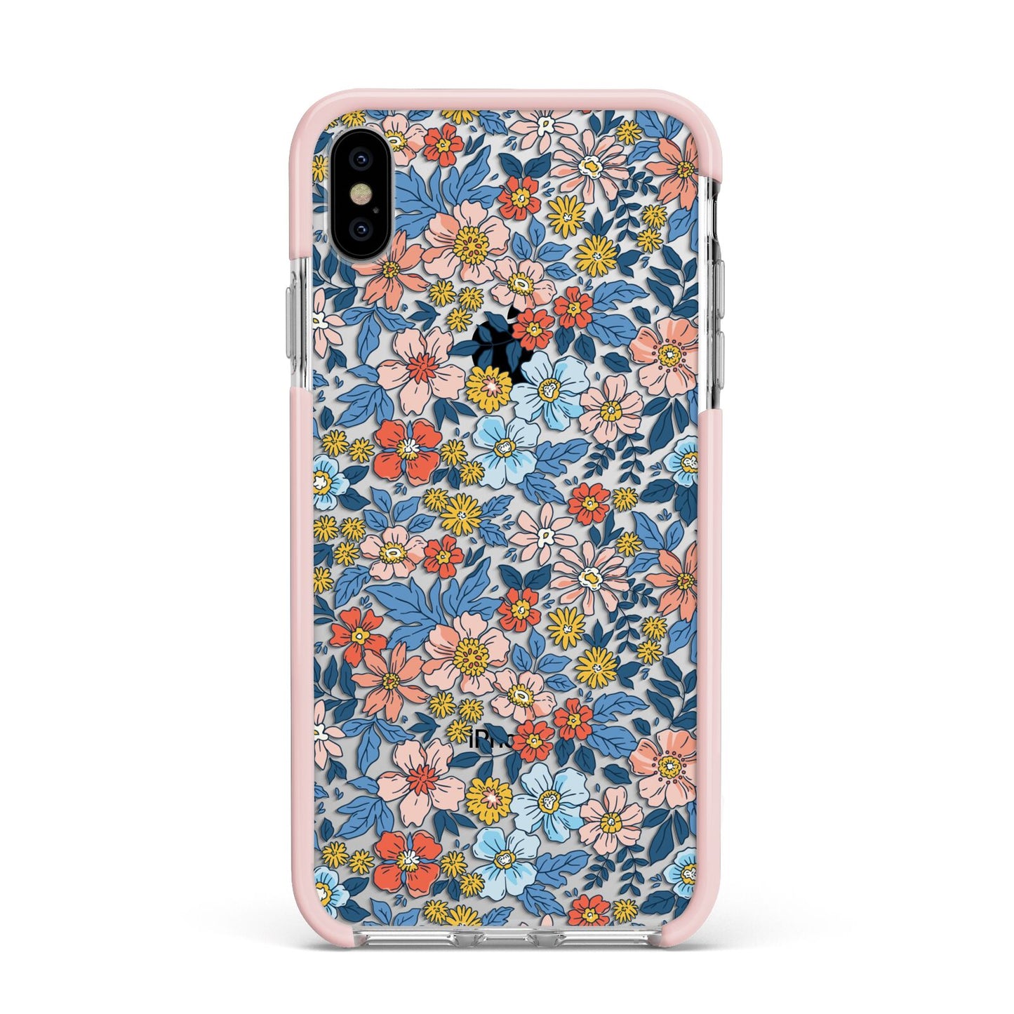 Vintage Flower Apple iPhone Xs Max Impact Case Pink Edge on Silver Phone