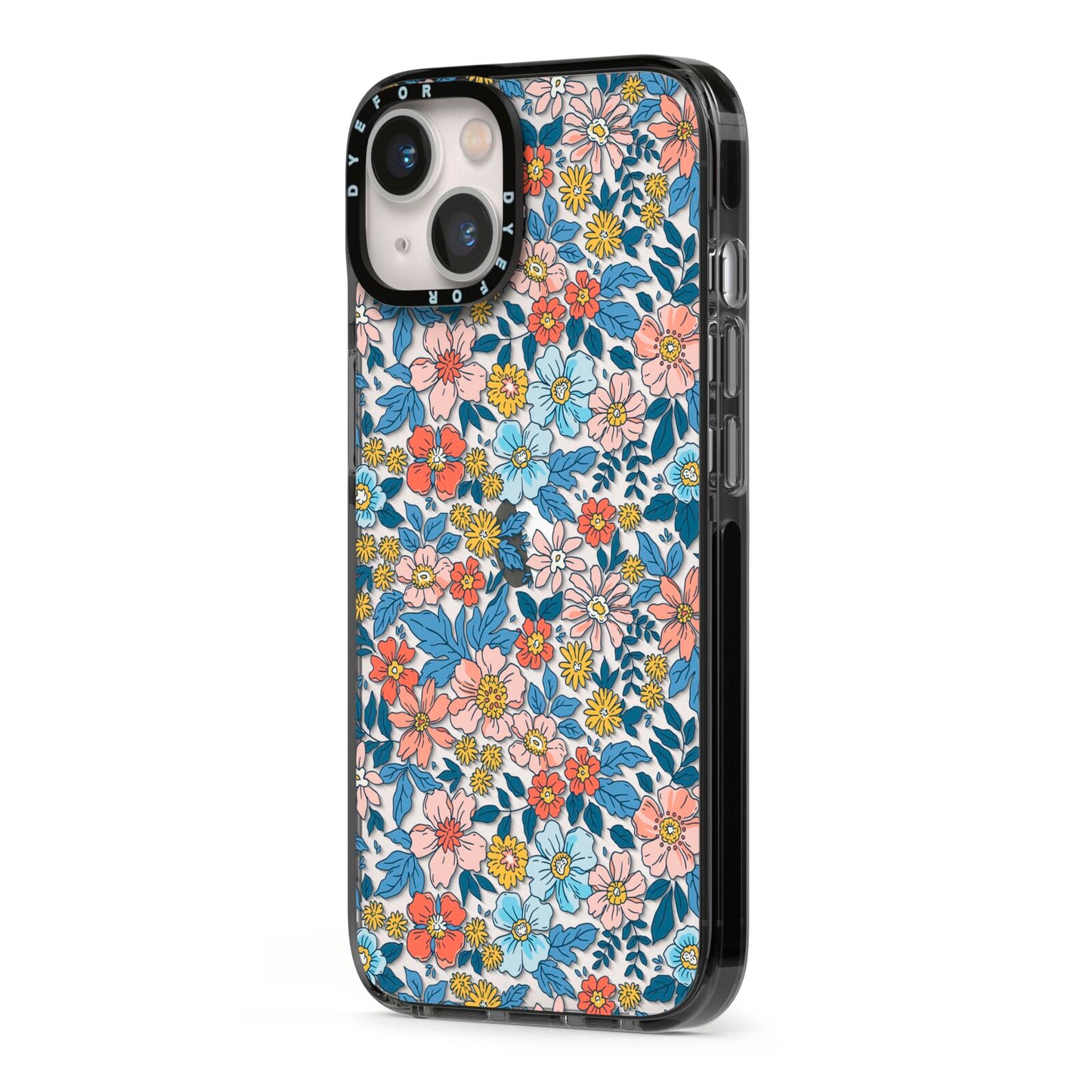 Vintage Flower iPhone 13 Black Impact Case Side Angle on Silver phone