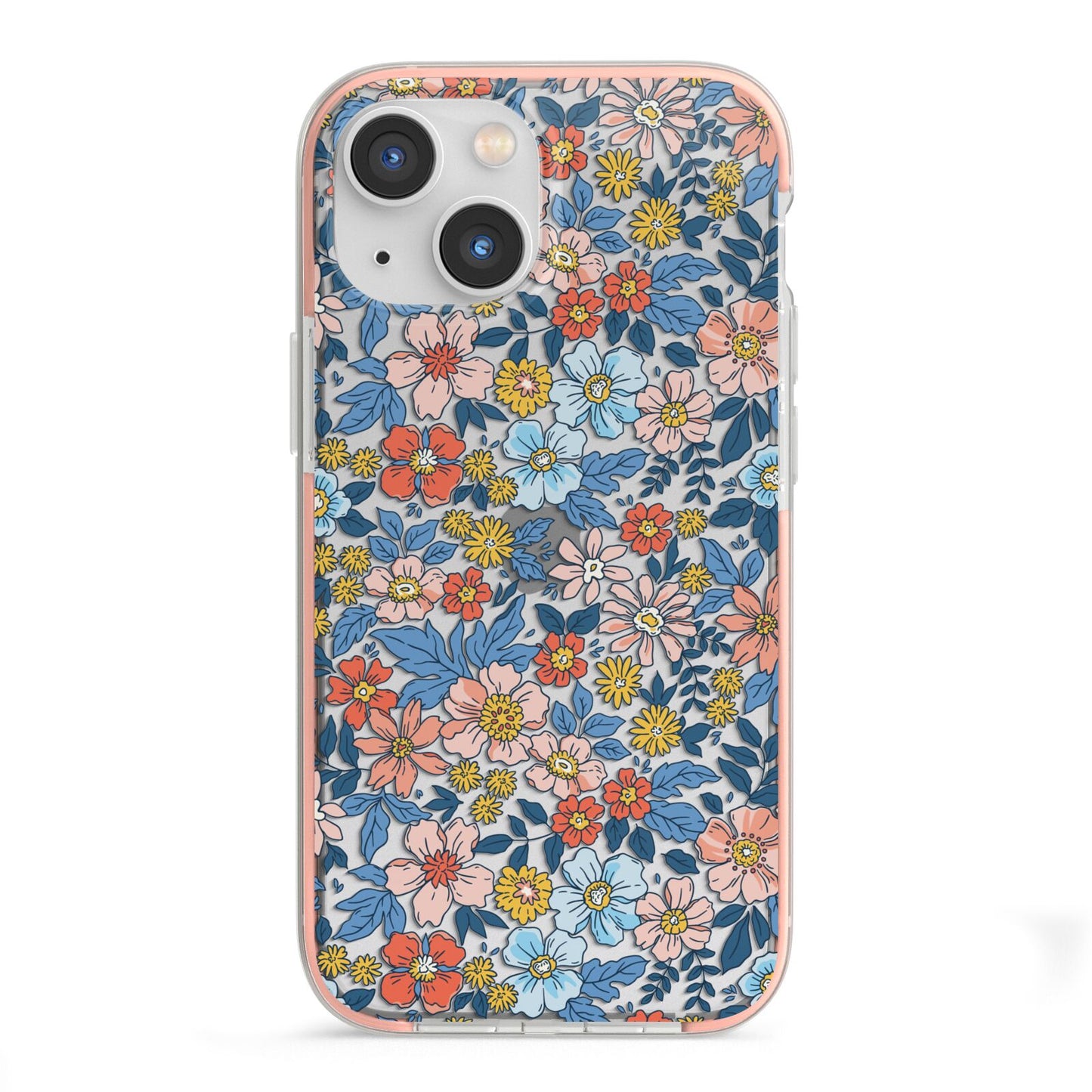 Vintage Flower iPhone 13 Mini TPU Impact Case with Pink Edges