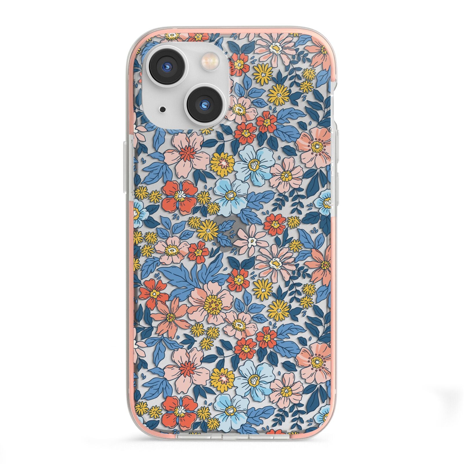 Vintage Flower iPhone 13 Mini TPU Impact Case with Pink Edges