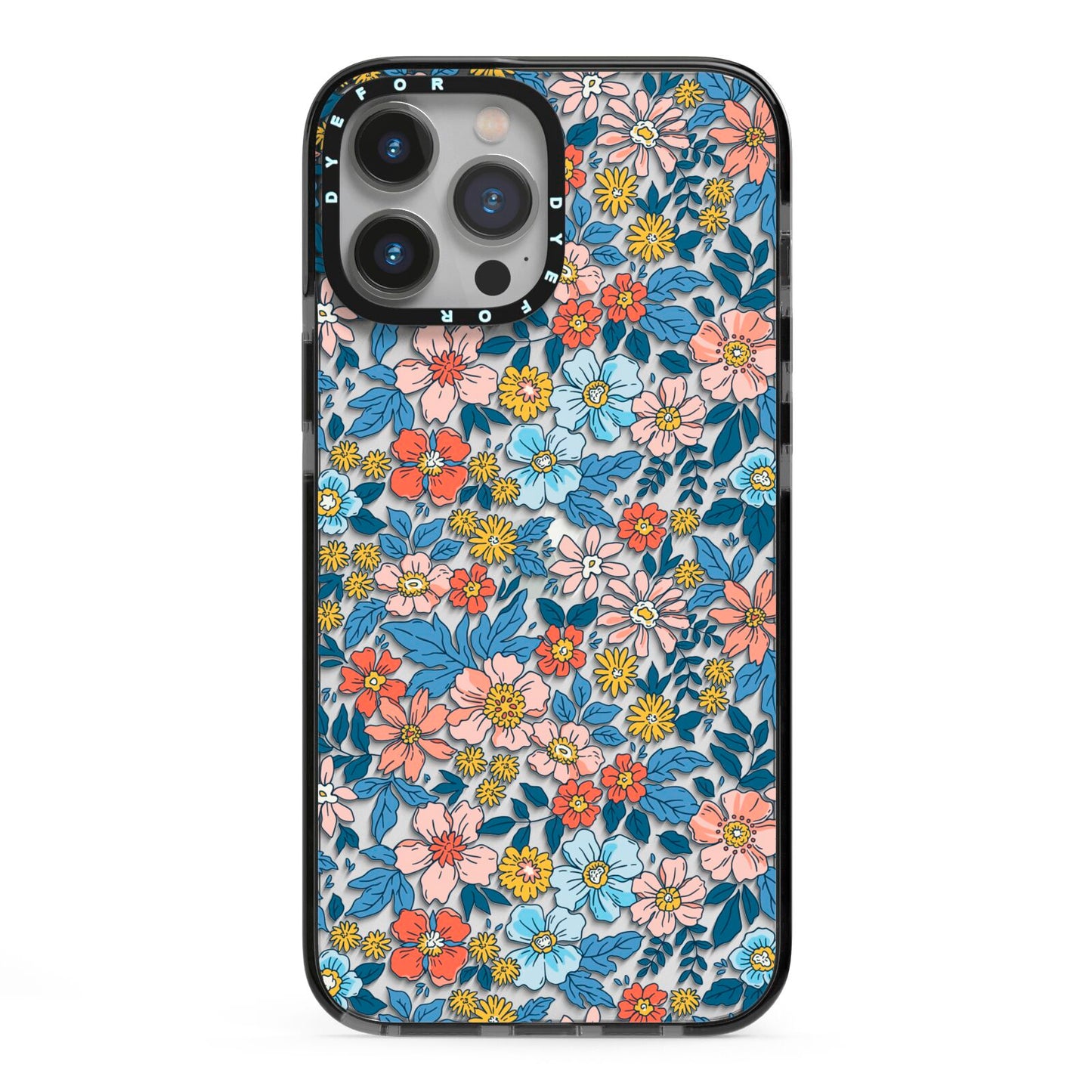 Vintage Flower iPhone 13 Pro Max Black Impact Case on Silver phone