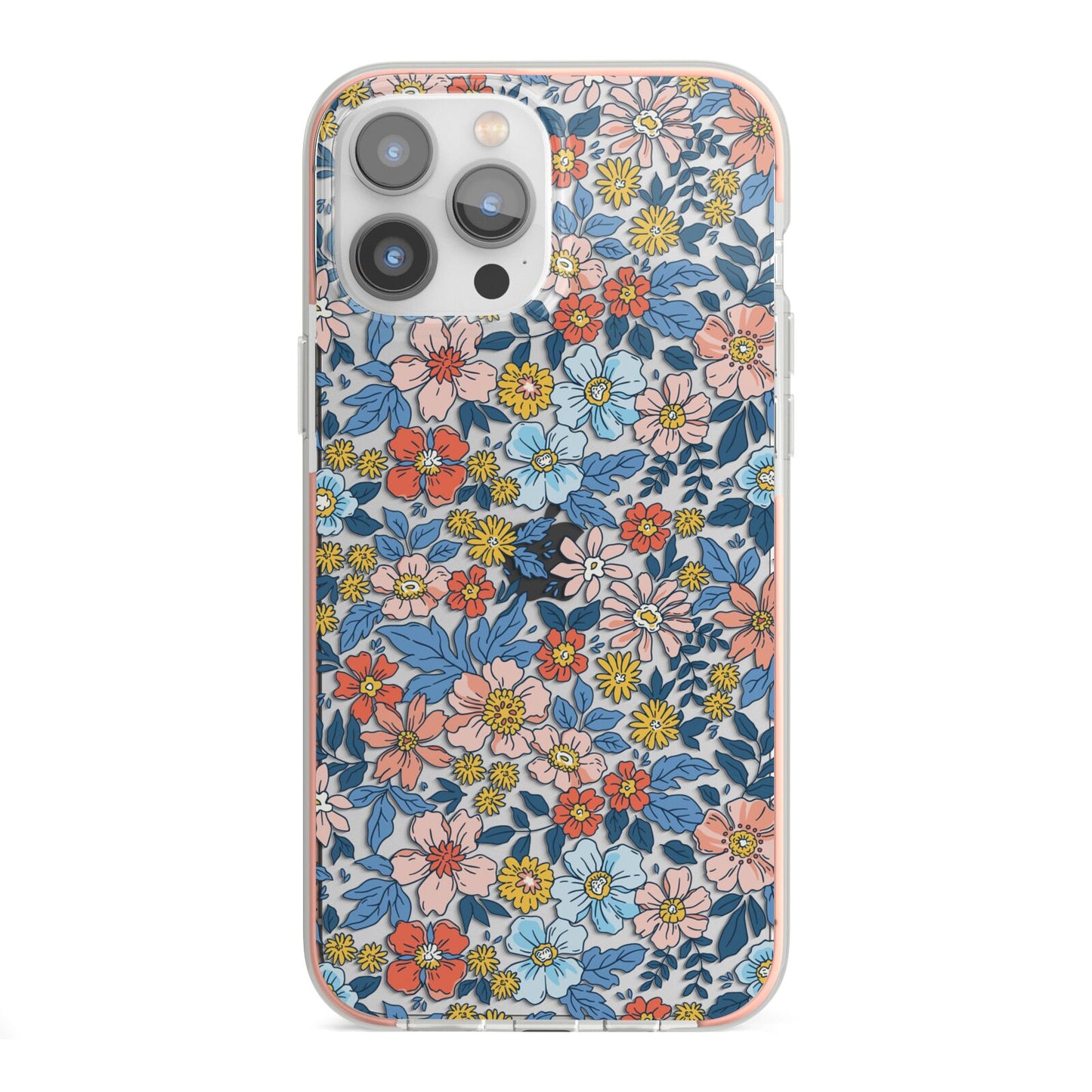 Vintage Flower iPhone 13 Pro Max TPU Impact Case with Pink Edges