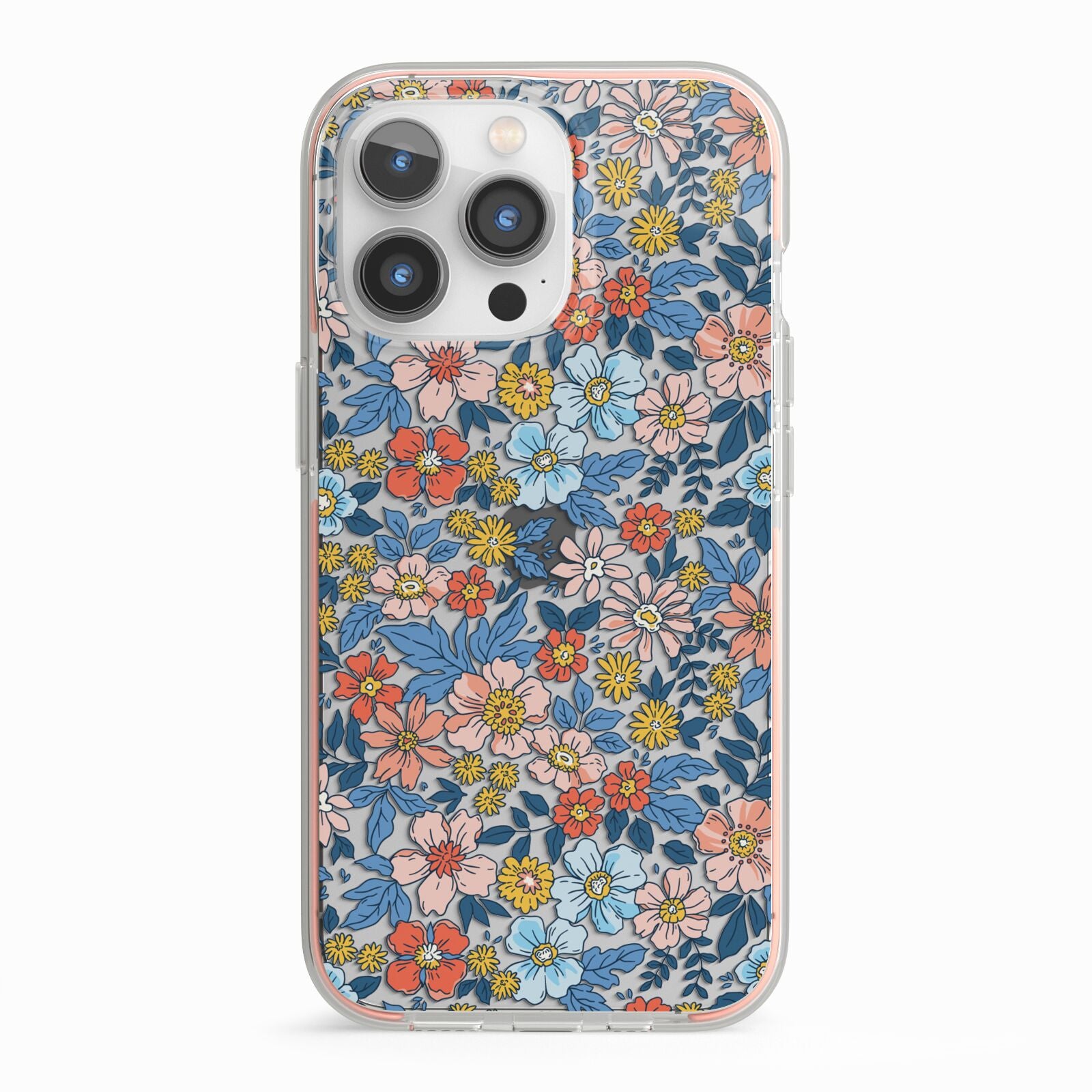 Vintage Flower iPhone 13 Pro TPU Impact Case with Pink Edges