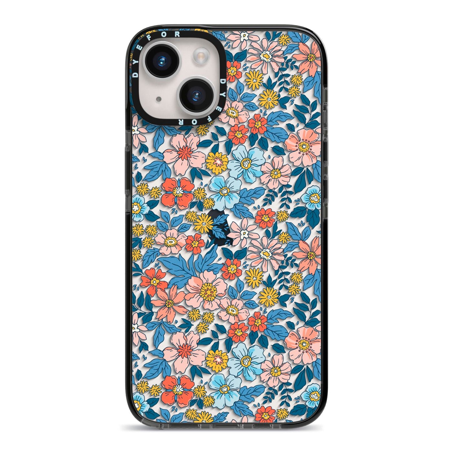 Vintage Flower iPhone 14 Black Impact Case on Silver phone