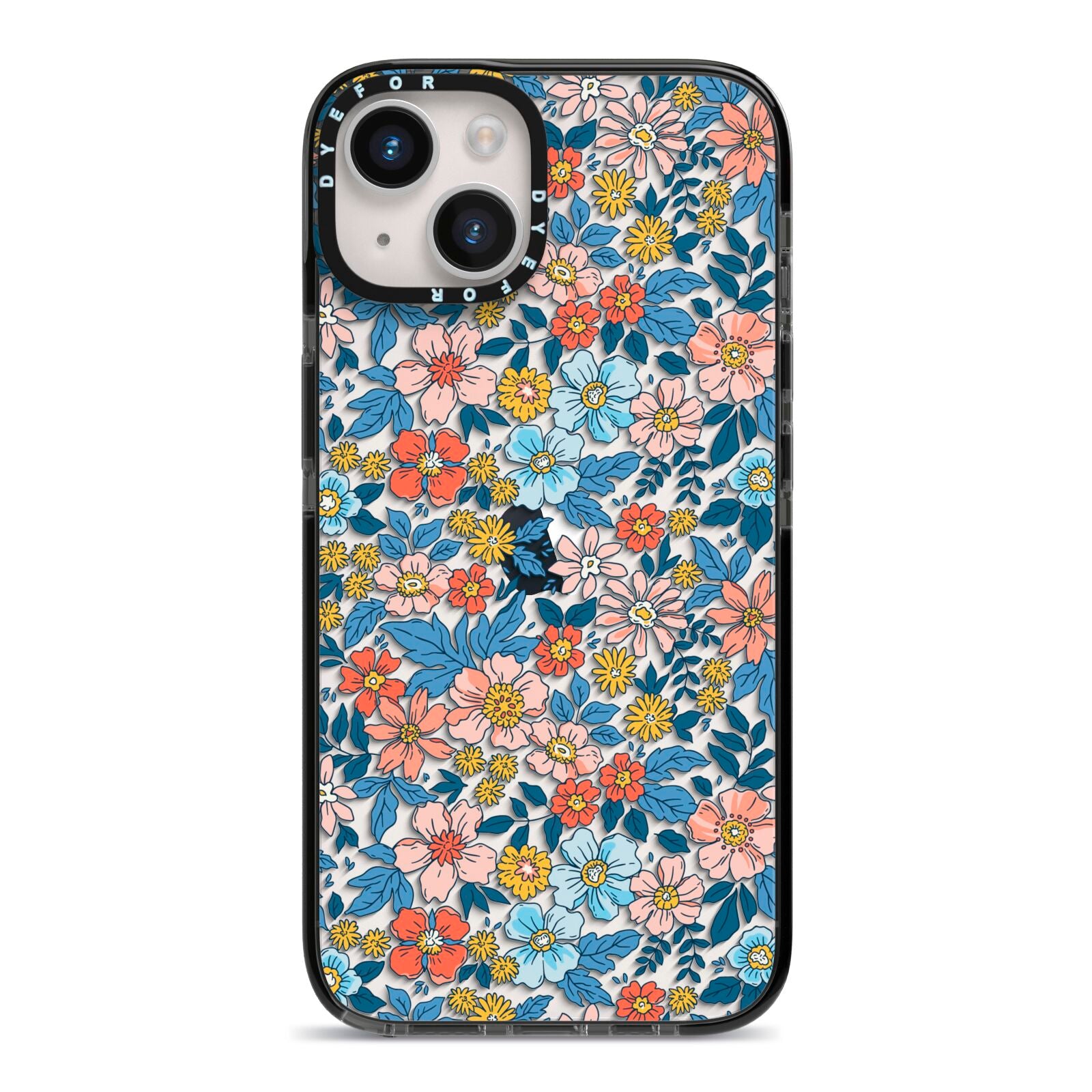 Vintage Flower iPhone 14 Black Impact Case on Silver phone
