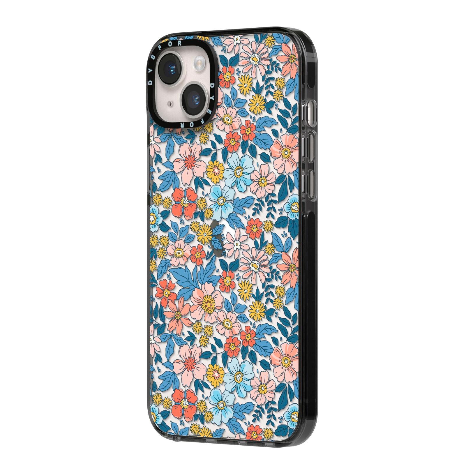 Vintage Flower iPhone 14 Plus Black Impact Case Side Angle on Silver phone