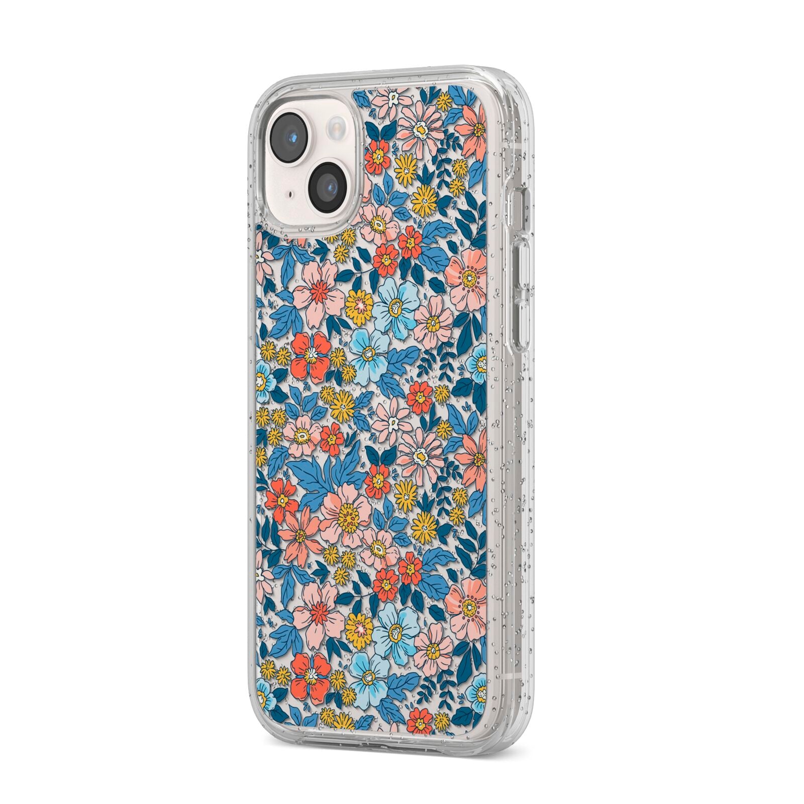Vintage Flower iPhone 14 Plus Glitter Tough Case Starlight Angled Image