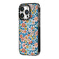 Vintage Flower iPhone 14 Pro Black Impact Case Side Angle on Silver phone
