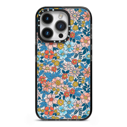 Vintage Flower iPhone 14 Pro Black Impact Case on Silver phone