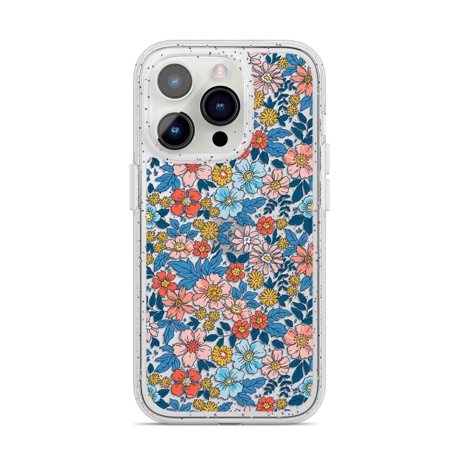 Vintage Flower iPhone 14 Pro Glitter Tough Case Silver