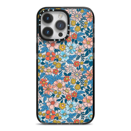 Vintage Flower iPhone 14 Pro Max Black Impact Case on Silver phone